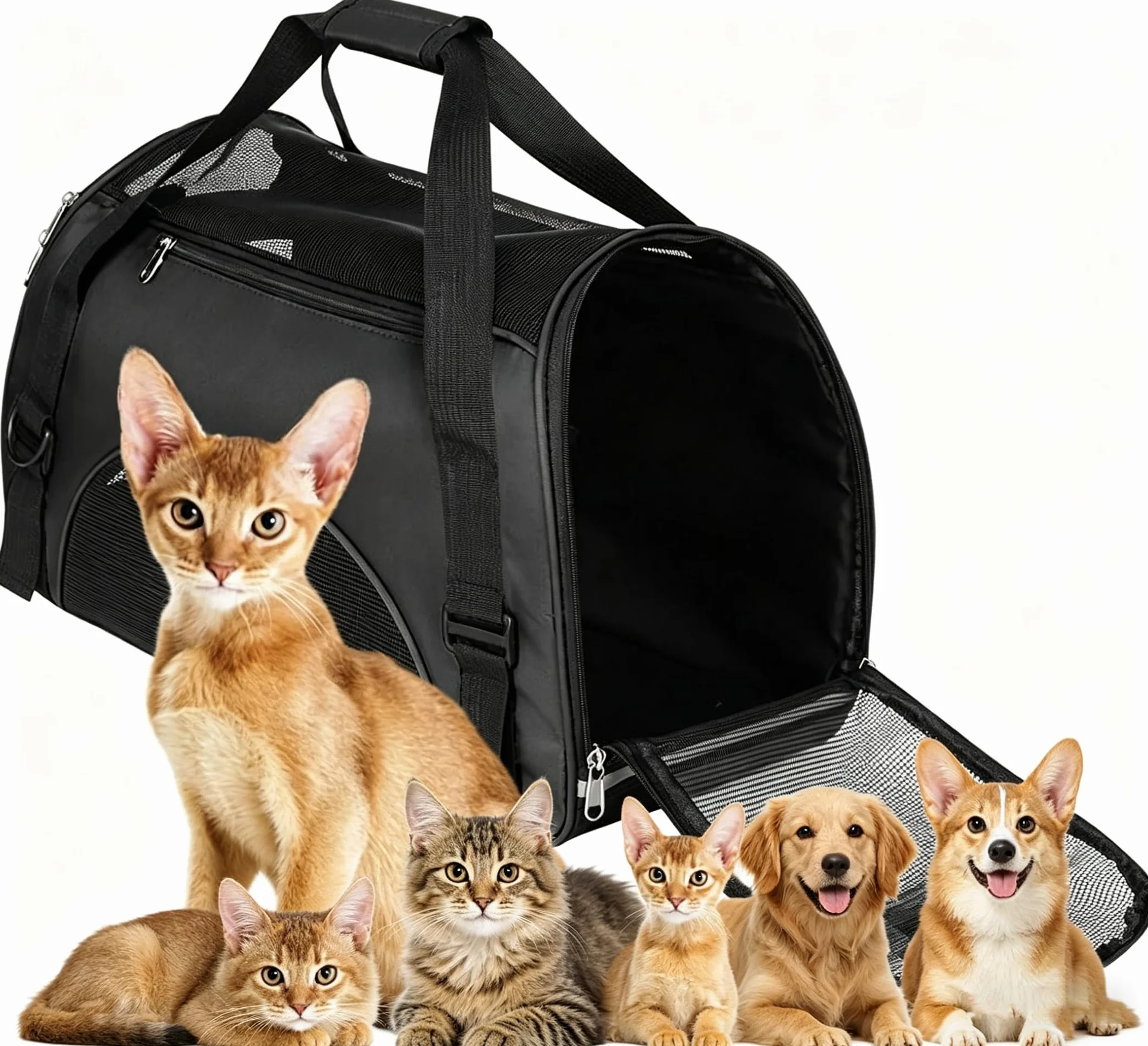 Sac de Transport pour Chat Chien Pliable à Parois Souple Bandoulière Réglable Respirant