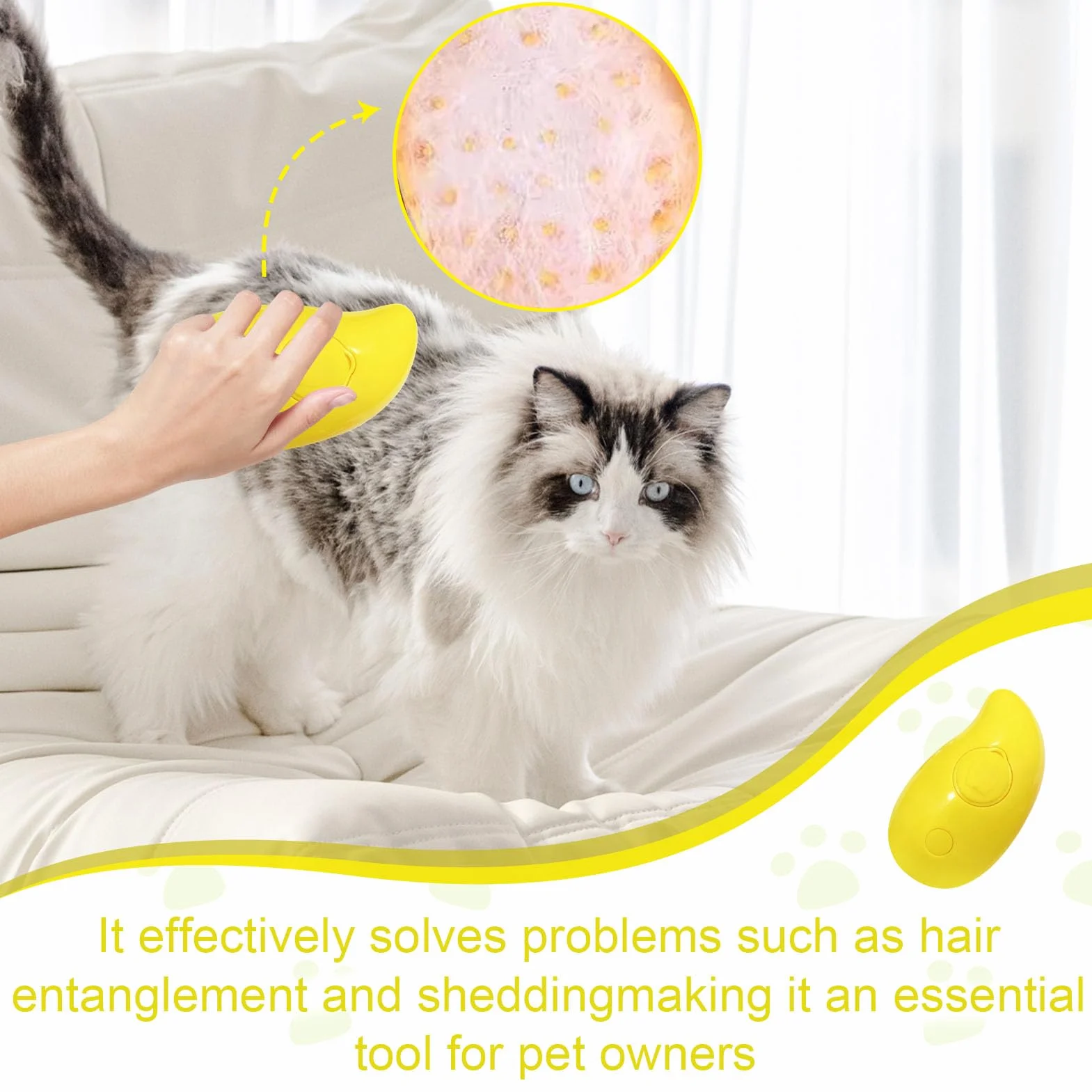 Brosse à Vapeur Chat 3 En 1 Steamy Pour Démêler Les Noeuds Avec Réservoir d'Eau