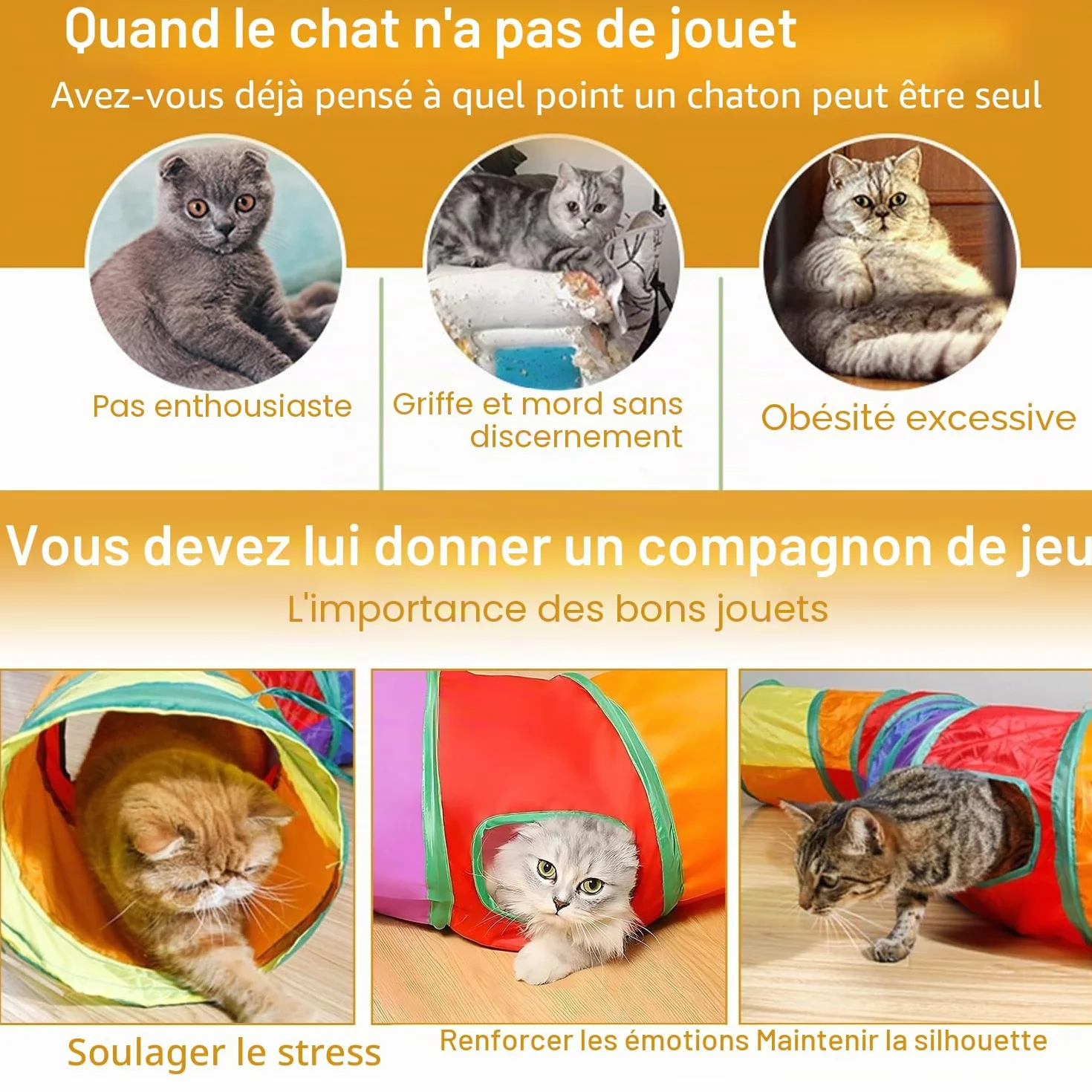 Jouet Tunnel pour Chat Interieur 2 Voies Pliable S-Tunnel pour Chaton Chien Lapin