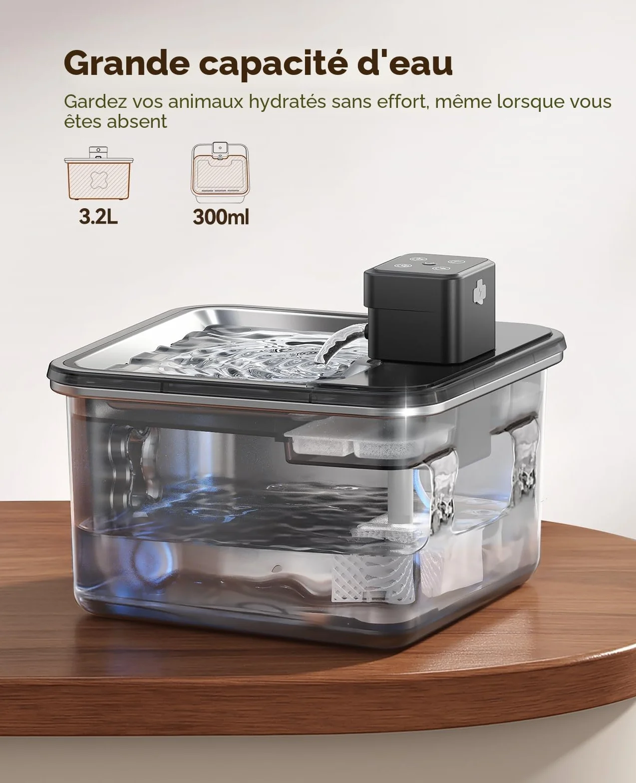 FEELNEEDY Fontaine à Eau pour Chat sans Fil 3.2L INOX avec Détecteur de Mouvement, Batterie 4000mAh