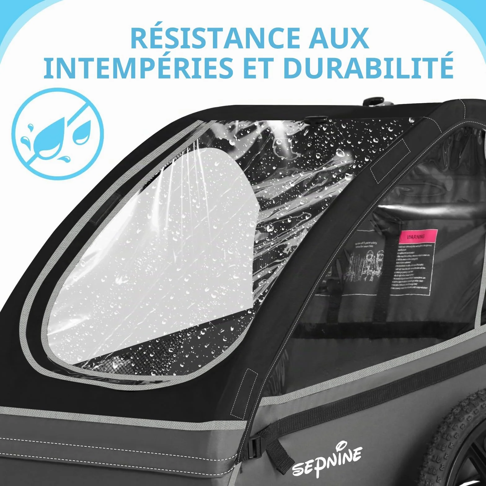 Remorque de vélo pliable pour 1 à 2 enfants à partir de 12 mois, fixation rapide, harnais 5 points