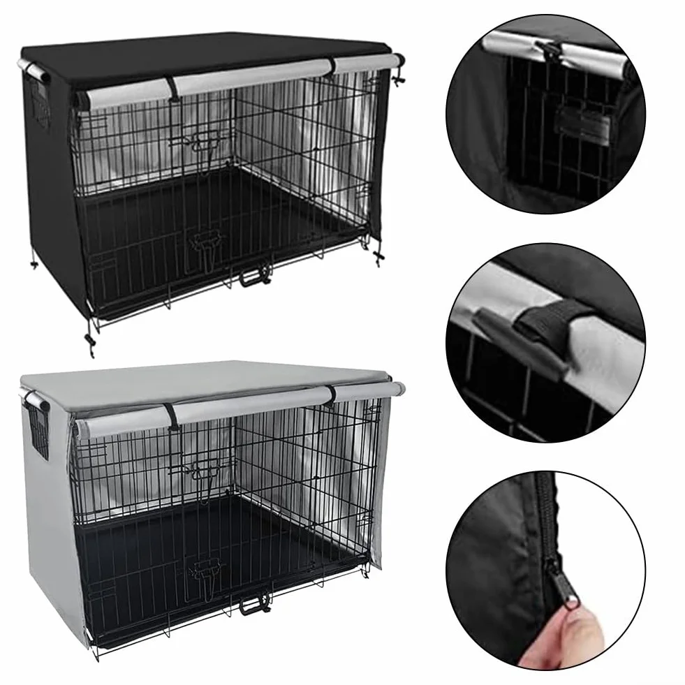Housse de cage pour chien en tissu Oxford 210D robuste extérieur noir 124,5 x 79 cm