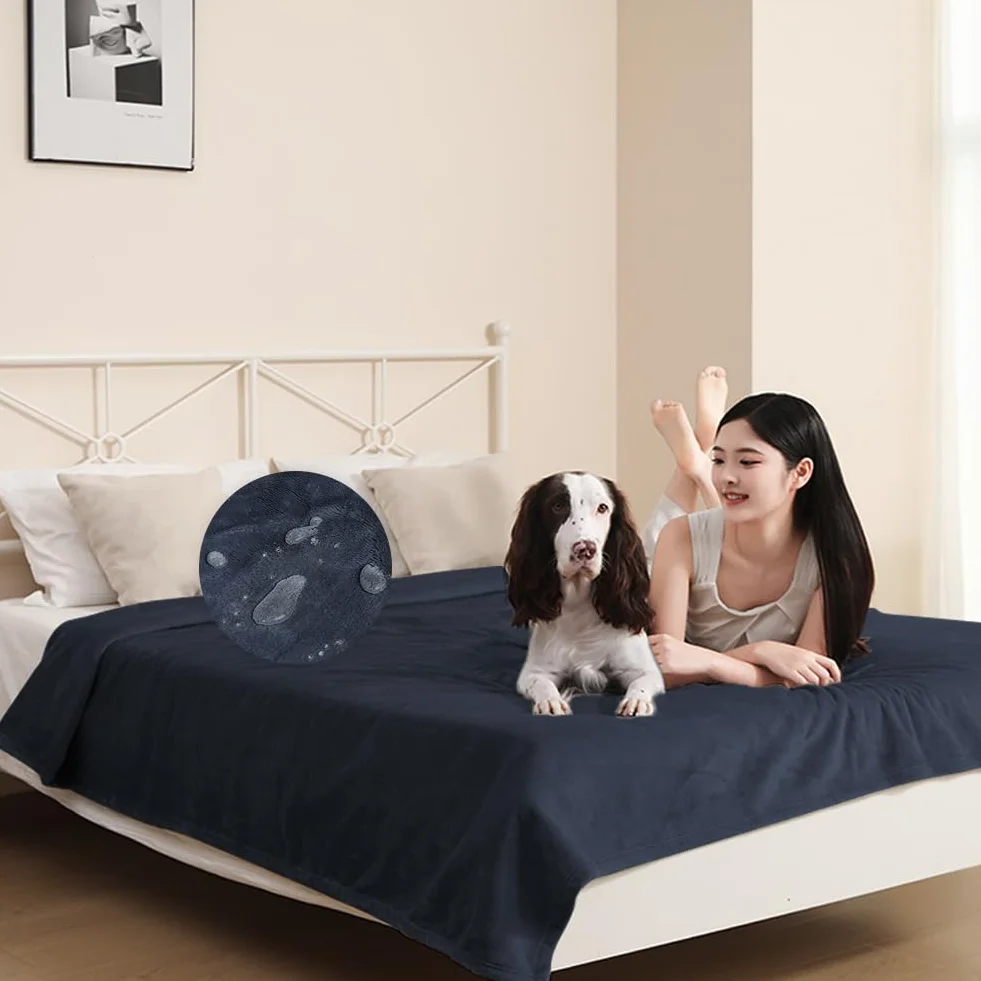 DUJUIKE Couvre-Lit Imperméable 102x152cm Bleu Marine Housse Protection Matelas Canapé
