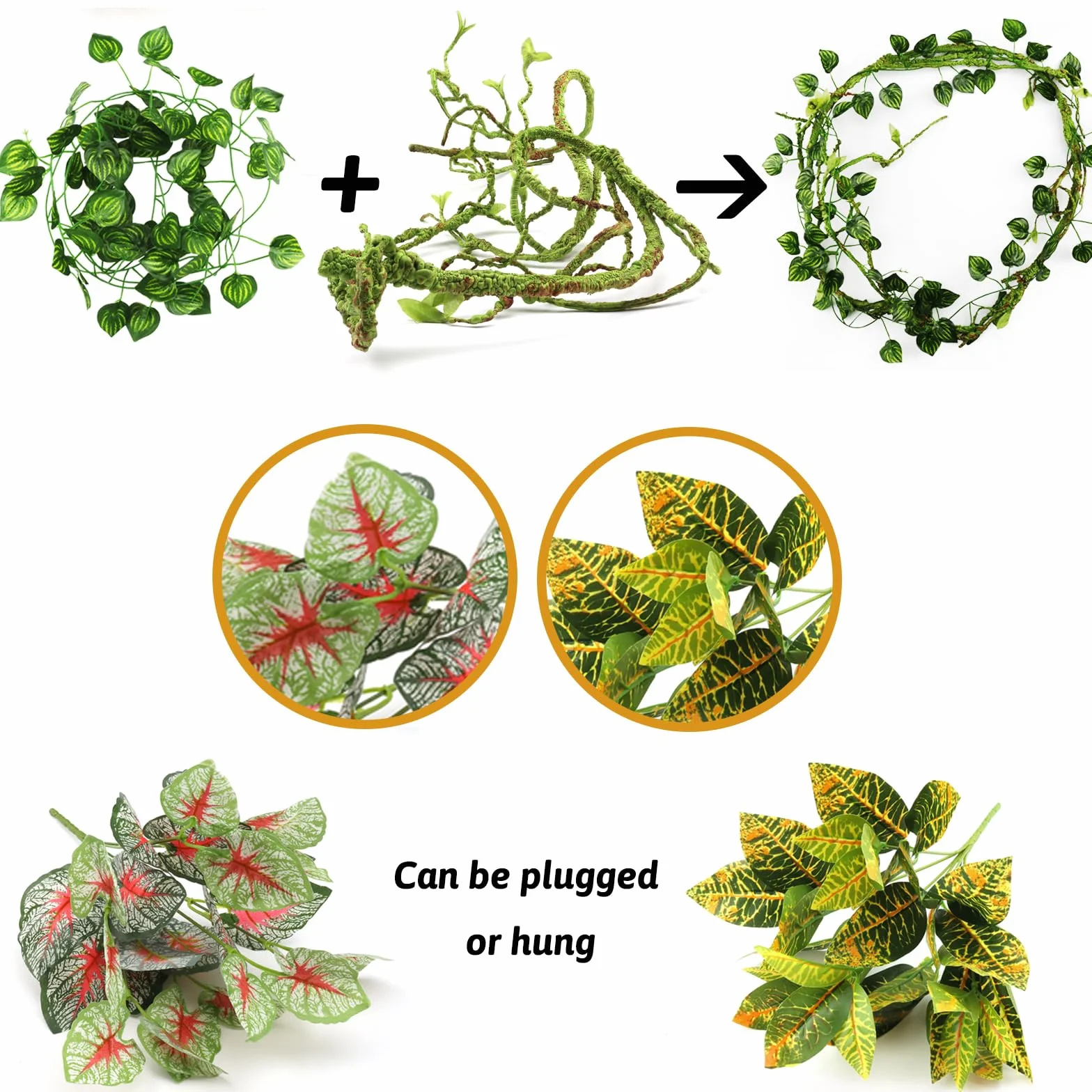 QUOZUO Décoration Terrarium Plante Artificielle Branche pour Lézards Escalade Caméléon Gecko