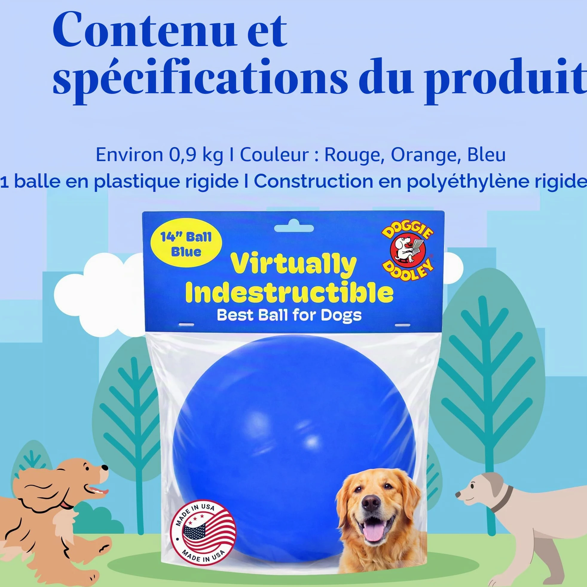 Doggie Dooley Balle pratiquement Indestructible pour Chiens, 35,6 cm (Les Couleurs Peuvent Varier