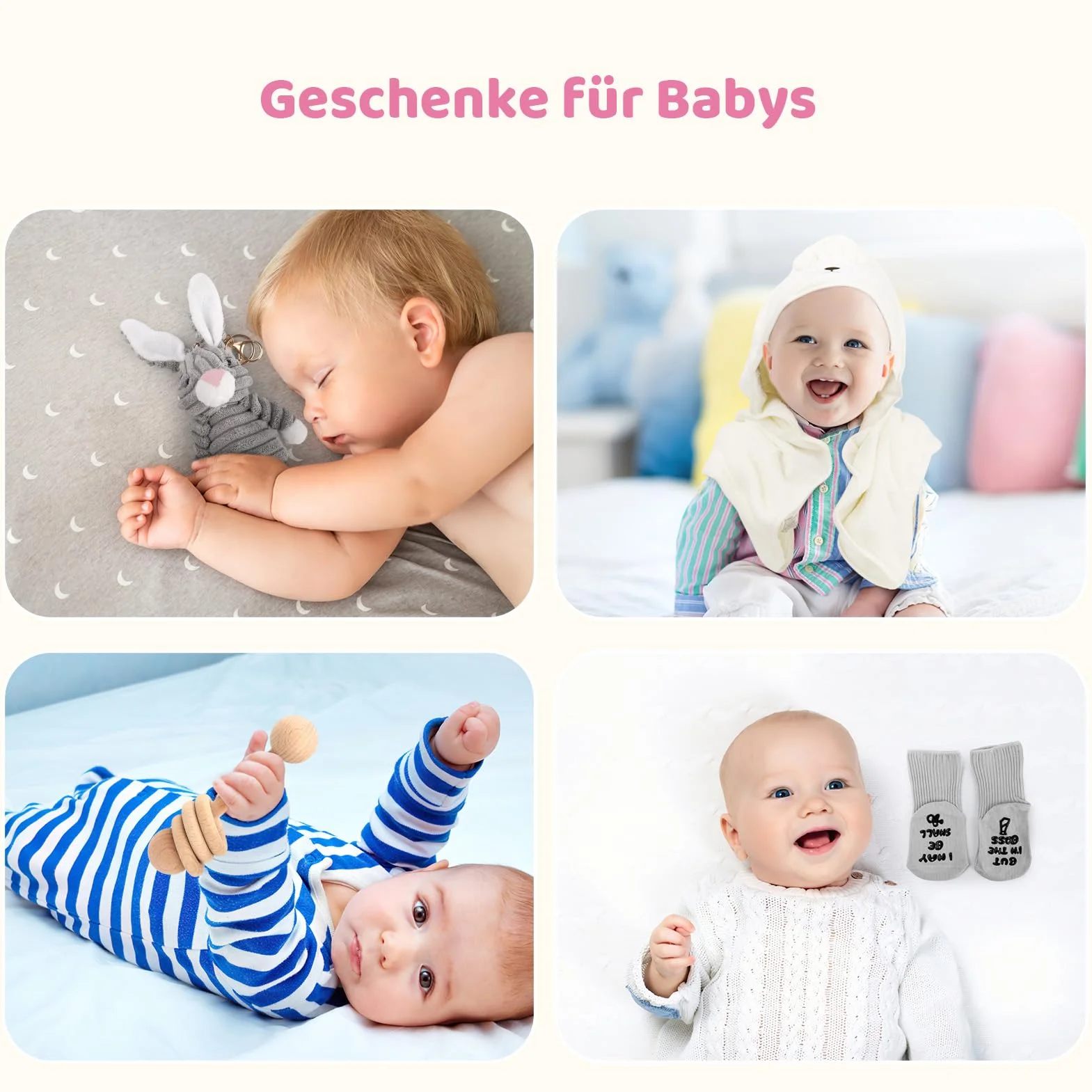 Set Cadeau de Naissance Personnalisé Bébé Garçon Fille avec Couverture Jouets Bois Peluche