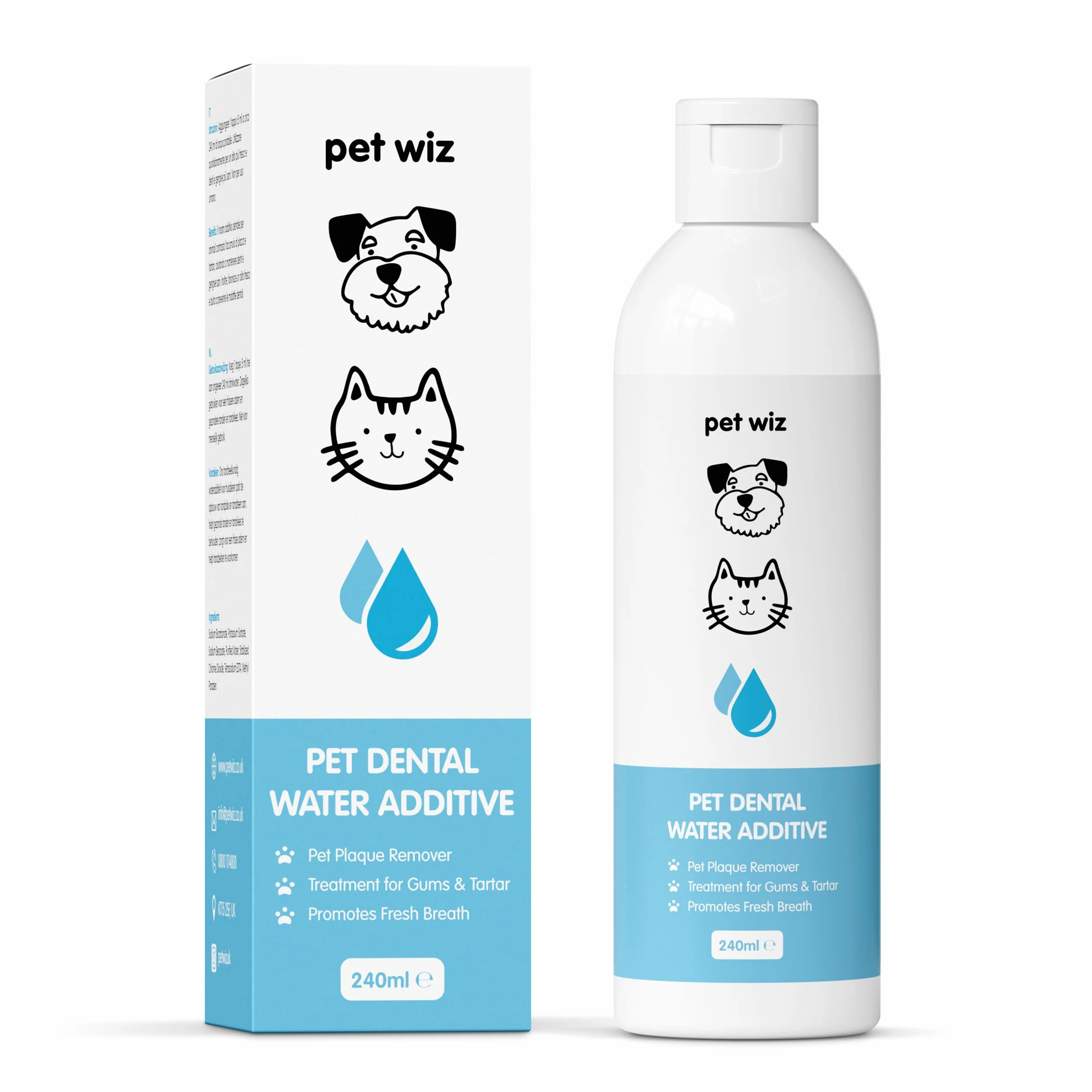 Additif d'eau Dentaire pour Chiens et Chats 240 ML Combat Mauvaise haleine Plaque Dentaire Tartre Gencives saines