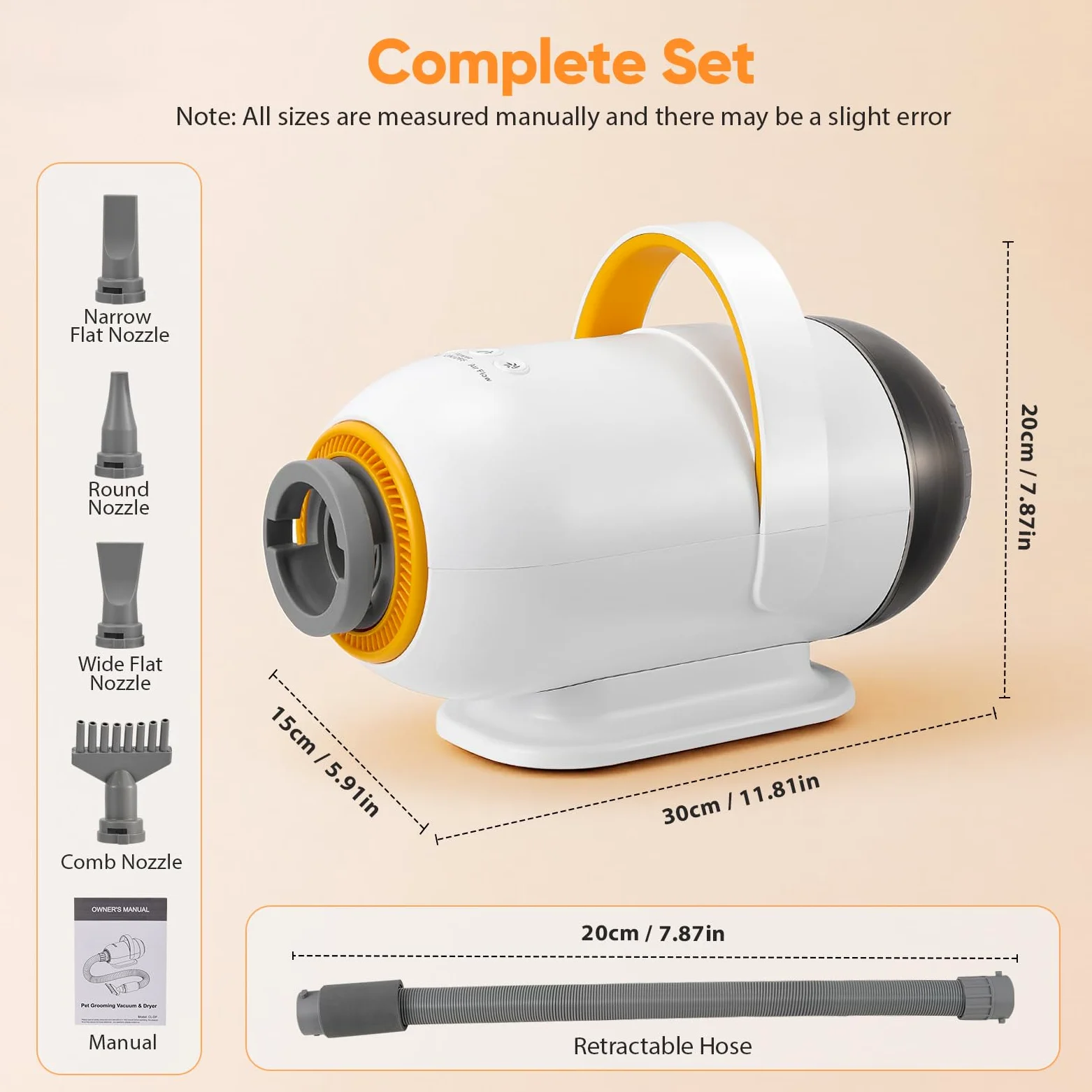 Sèche-chien 3200 W pour animaux de compagnie avec 7 vitesses, souffleur avec 4 embouts, sèche-cheveux pour chien avec fonction air chaud et froid, kit de toilettage pour chiens et chats