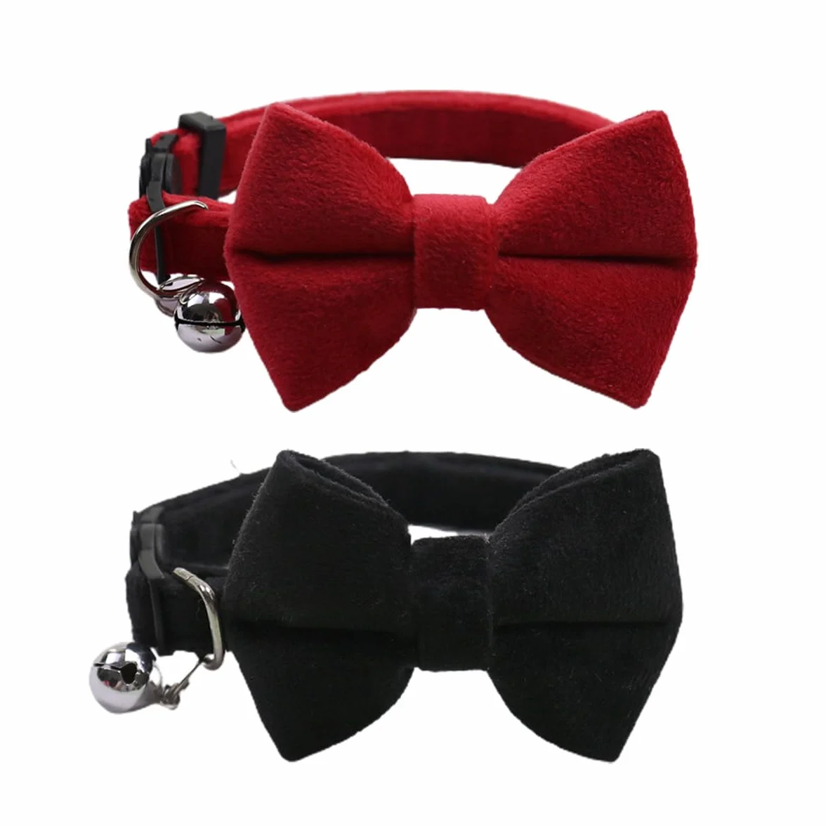 Colliers en Velours pour Chat avec Clochette et Nœud Papillon, LEEQ 2 Pièces Réglables pour Chat Chaton Petit Chiot