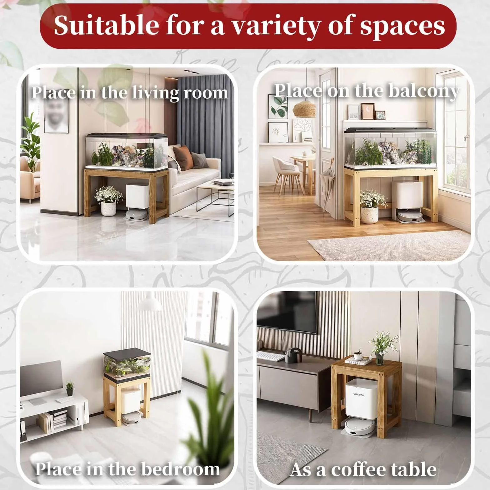 Support D'aquarium En Bois Massif FORRTY 30x25x26cm Marron/naturel