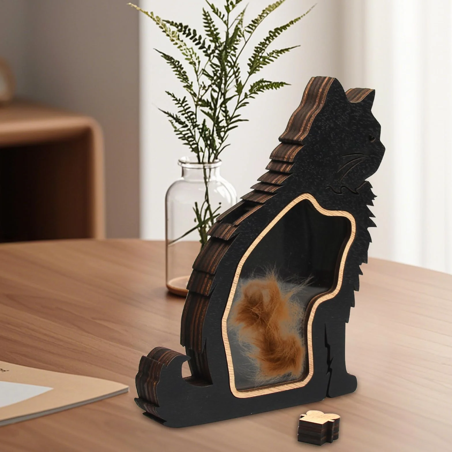 Collecteur de poils de chat en bois - Boîte de rangement - Cadeau pour amoureux des animaux