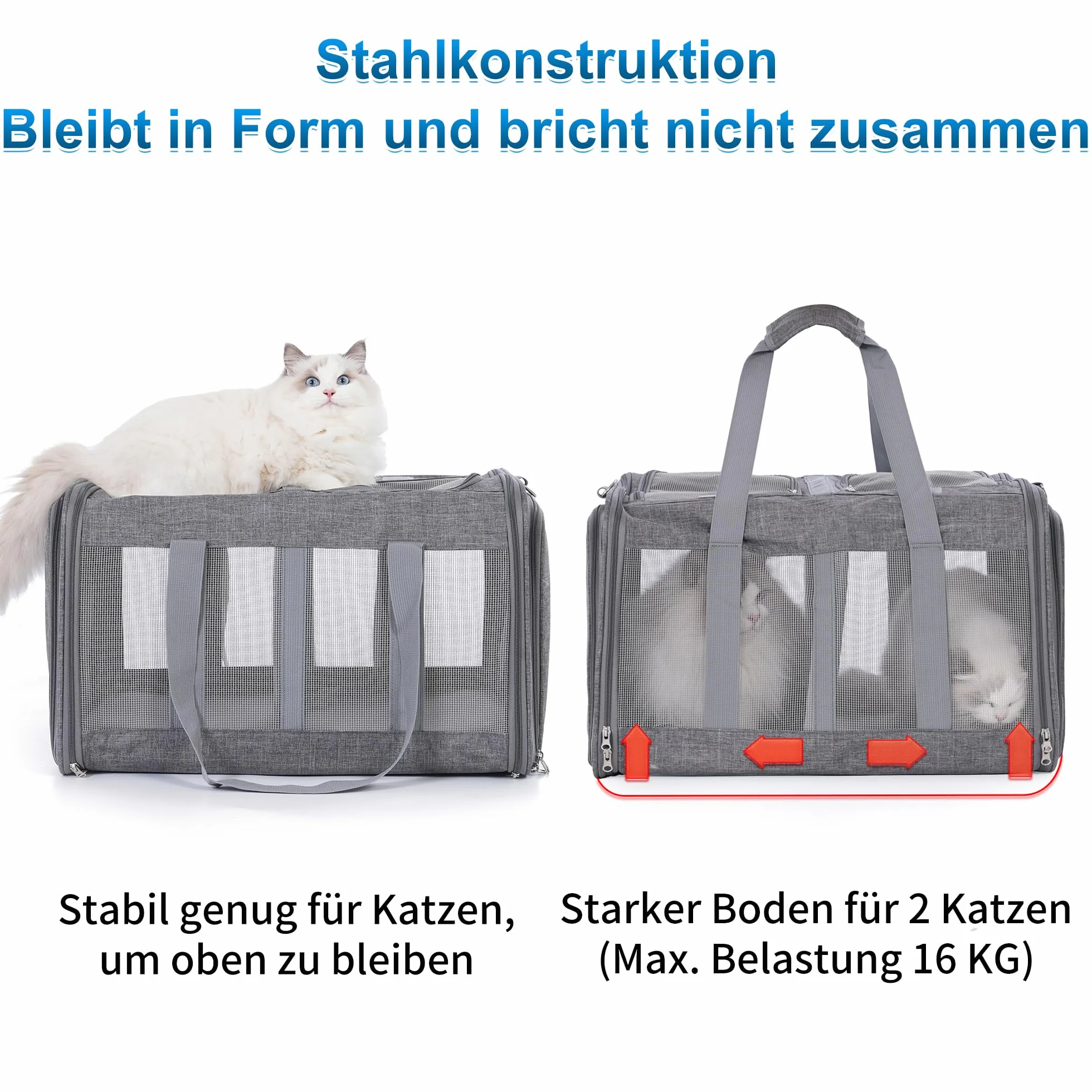 Boîte de transport pour chats pliable extensible 53x43x33cm Beige 15kg