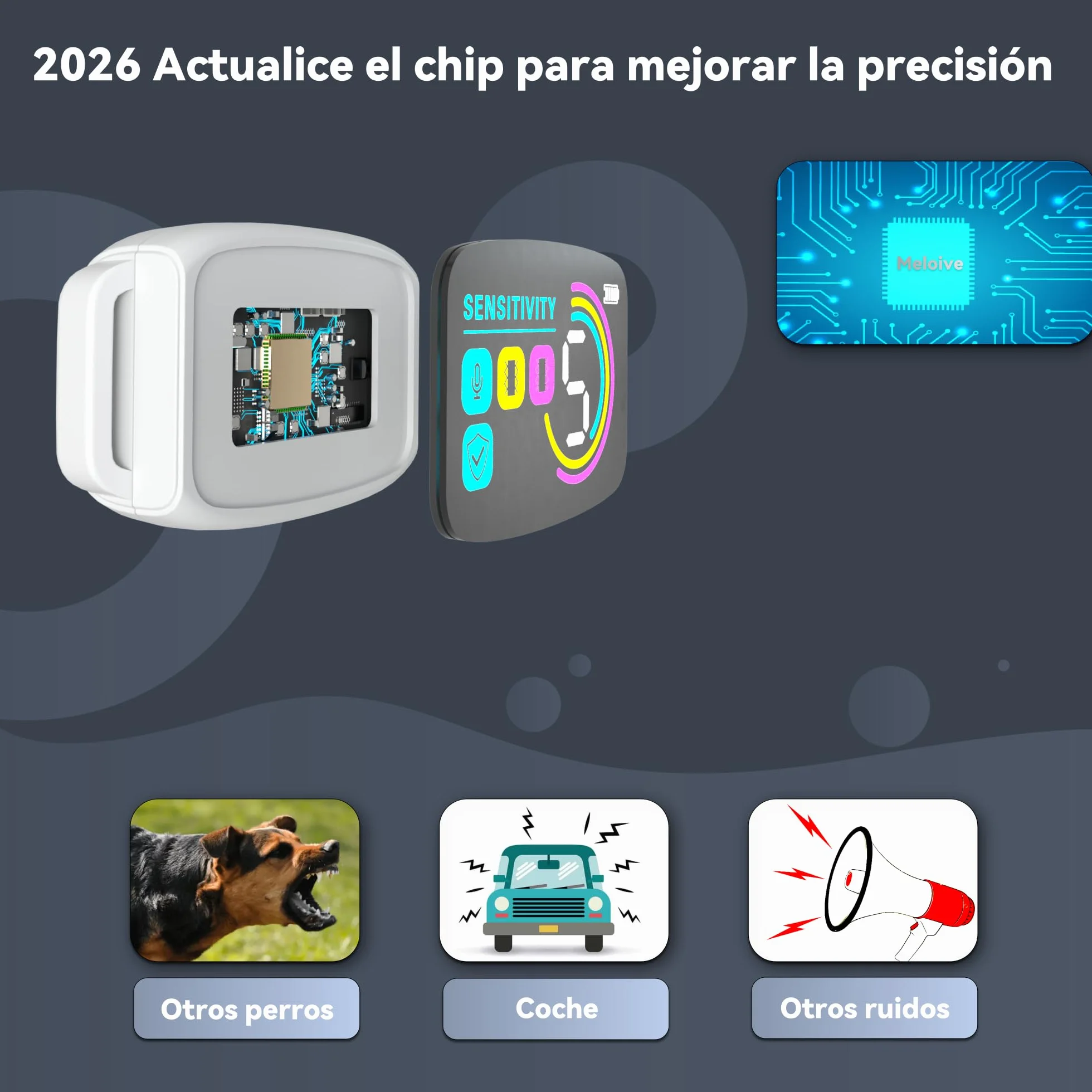Meloive Collier Anti Aboiement Chien Conformes à La Nouvelle Loi 2025 Détection Intelligente 4 Modes Rechargeable Blanc