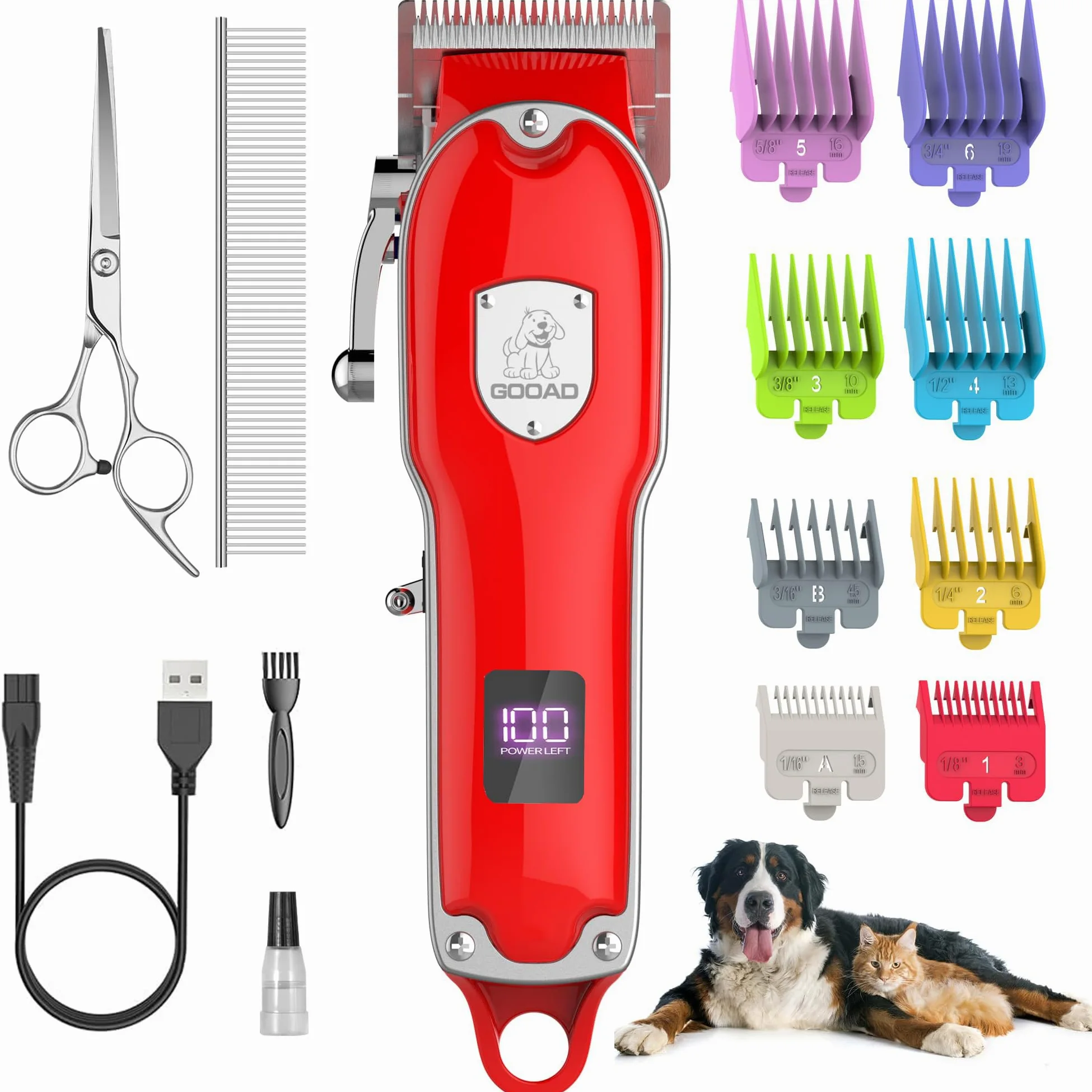 Tondeuse de toilettage pour chien, kit de toilettage pour chien, tondeuse de toilettage sans fil pour manteaux épais, tondeuse à poils de chien, tondeuse à faible bruit, tondeuse silencieuse