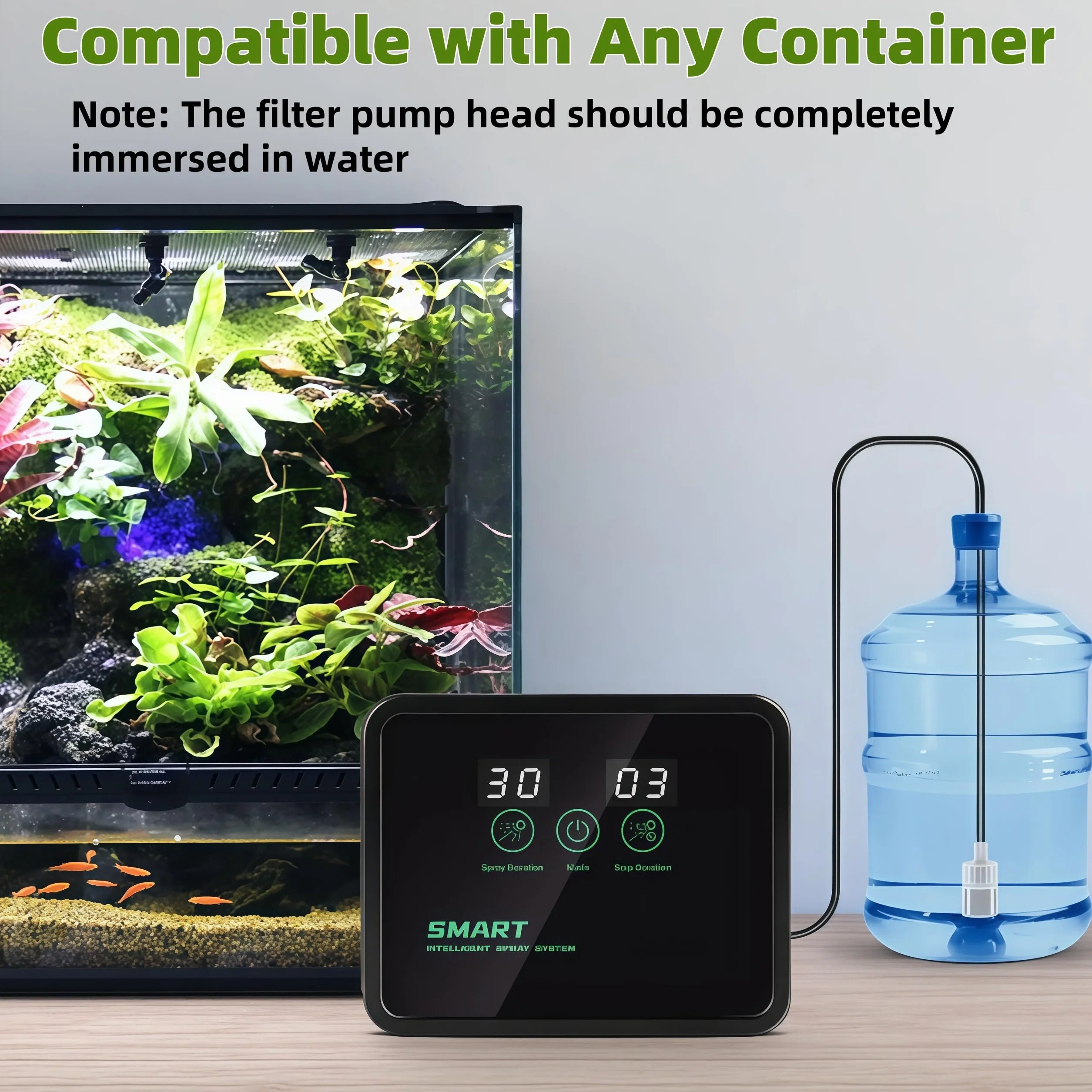 Brumisateur Terrarium Automatique avec Minuterie, Arroseur Brouillard Réglable 360°, Système Pulvérisation Reptiles Plantes