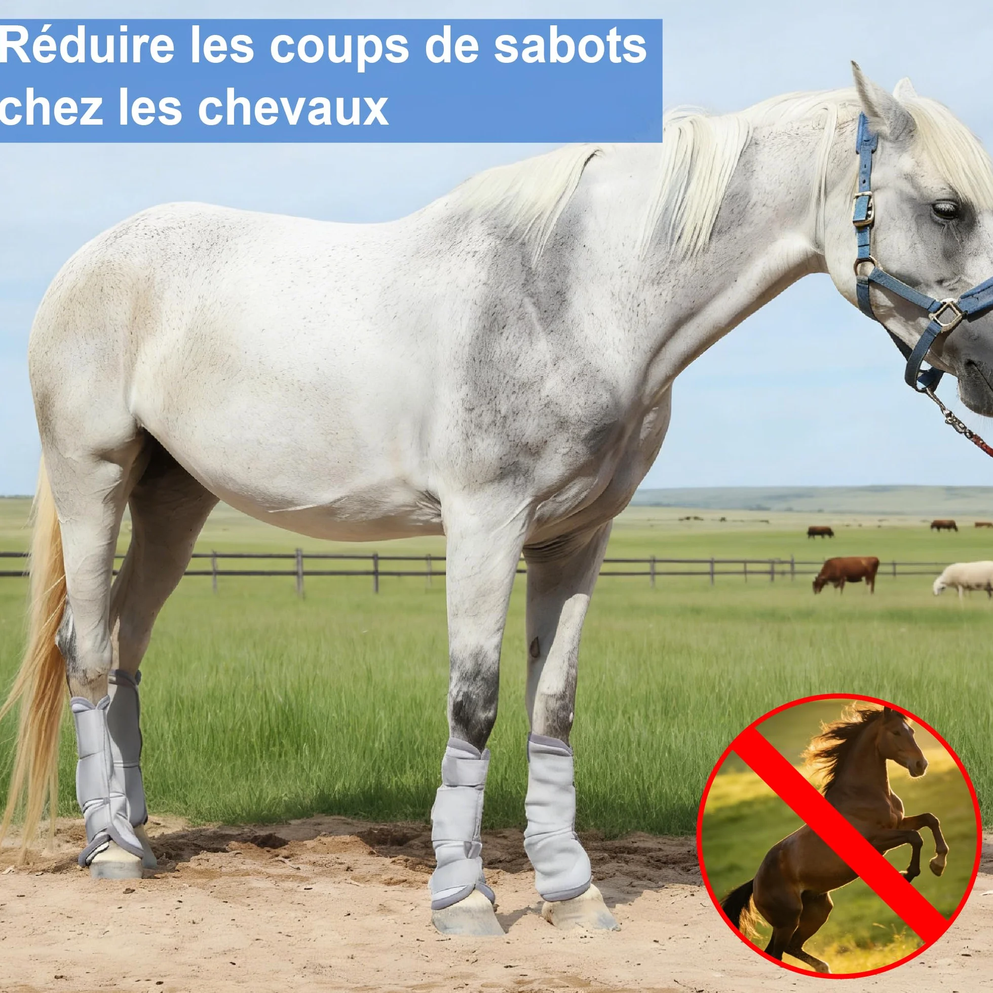 Guêtres pour Chevaux Lot de 4, Maille Respirante, Velcros Renforcés, Gris Medium