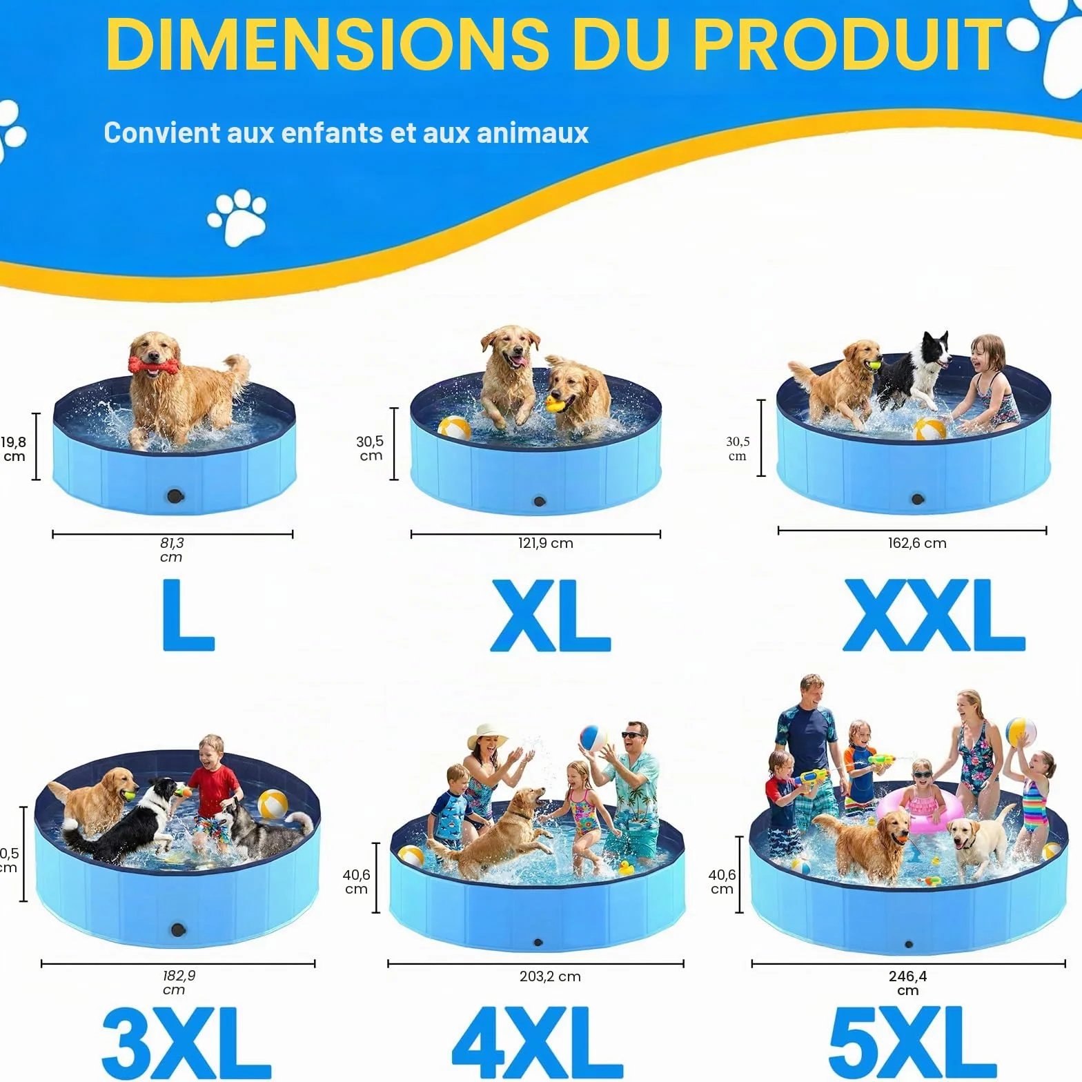 Piscine Chien Pliable 120x30cm PVC Antidérapant Portable Bleu