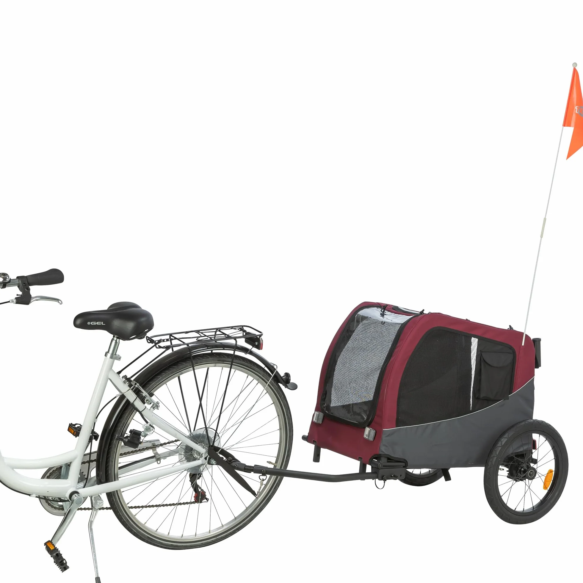 Trixie Remorque vélo pour Chien Transport sûr Pliable Gris Rouge Taille M 63 x 68 x 75/137 cm