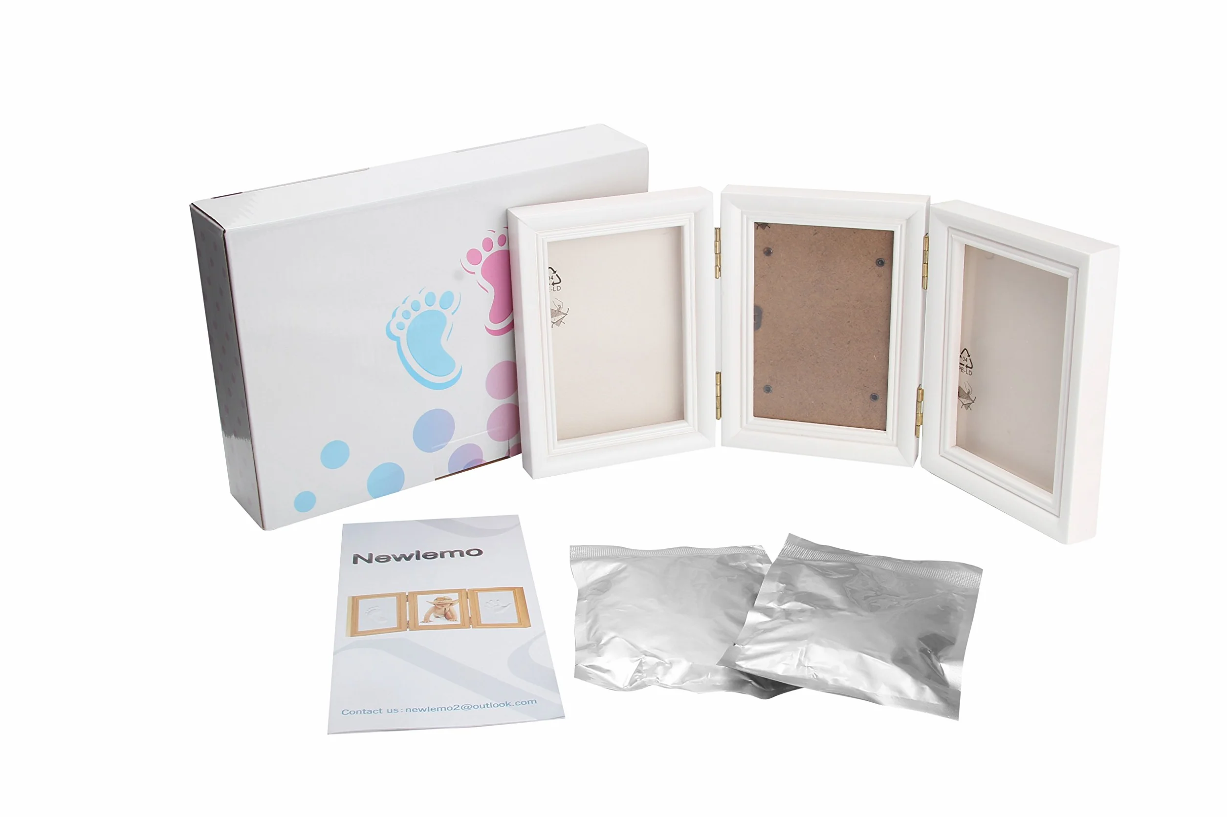 Empreinte de La Main Cadre Photo Kit pour Garçons Cadeau de Douche de Bébé 3 Parties Blanc