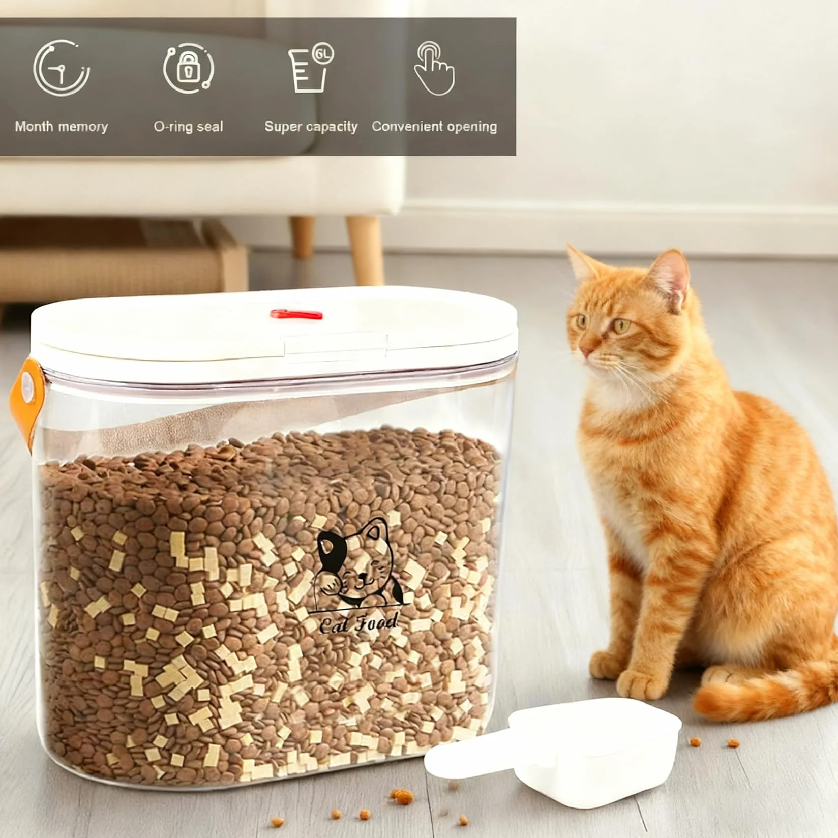 Boîte de rangement de nourriture pour chat 7 lbs avec poignée et cuillère doseuse - Plastique transparent sans BPA