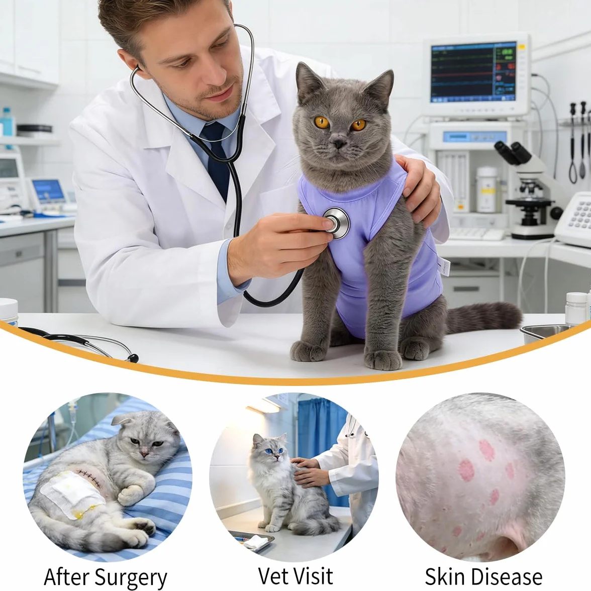Combinaison de récupération chirurgicale pour Chat, Body médical Violet L