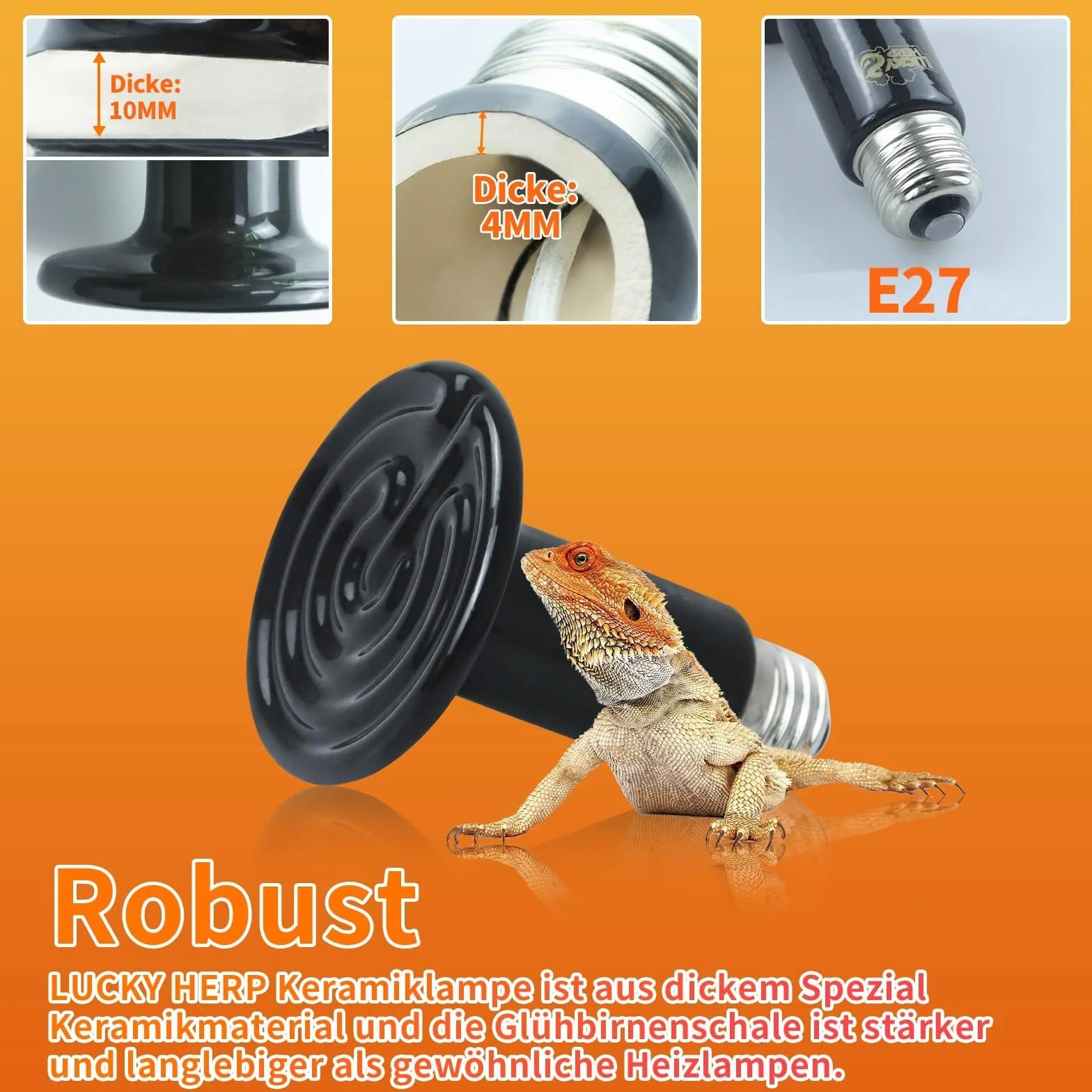 LUCKY HERP Lampe chauffante céramique 150W E27 pour terrarium reptiles tortues poules