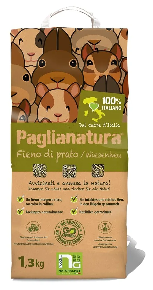 Paglianatura Kit de 6 Sacs à Foin 1300 g — Nourriture Riche en Fibres pour Lapins, cobayes et rongeurs, 100% Naturelle, favorise la Digestion et la santé des Dents