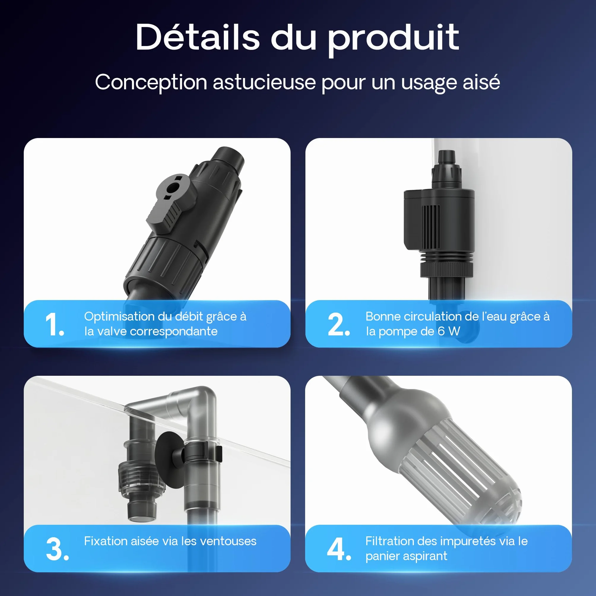 SunSun HW-603B Filtre extérieur pour Aquarium, 400 l/h, 3 étapes de filtration, 6 W