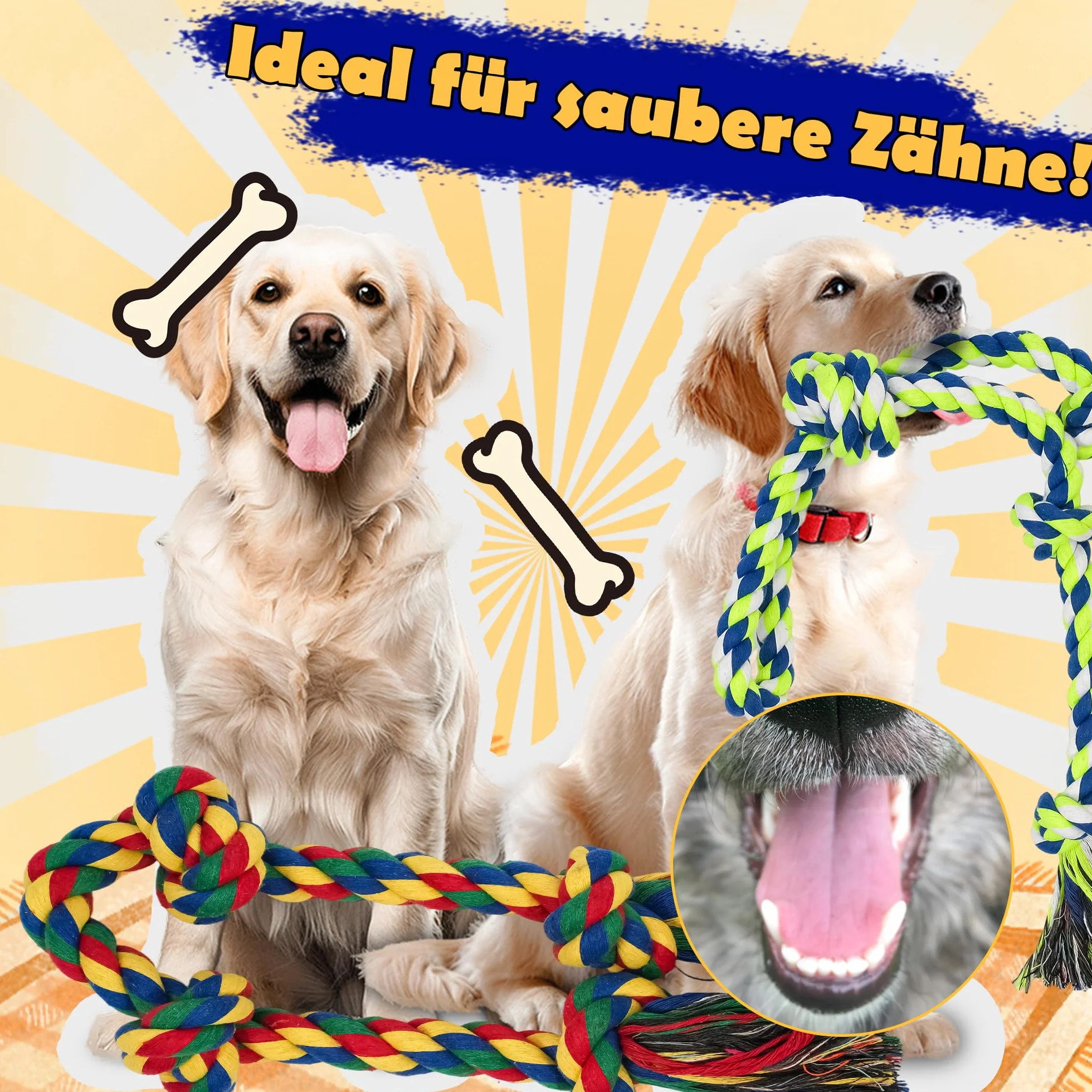 Jouet en Corde pour Chien Grande Taille 2 Pièces 100% Coton pour Mâcheurs Agressifs