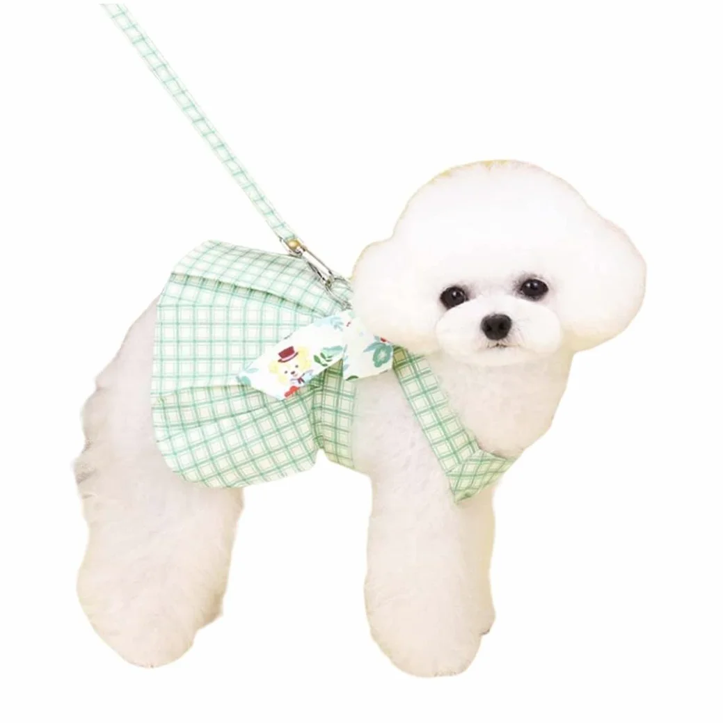 Robe à Carreaux pour Chien avec Harnais et Laisse, Jupe d'Été pour Petits et Moyens Chiens