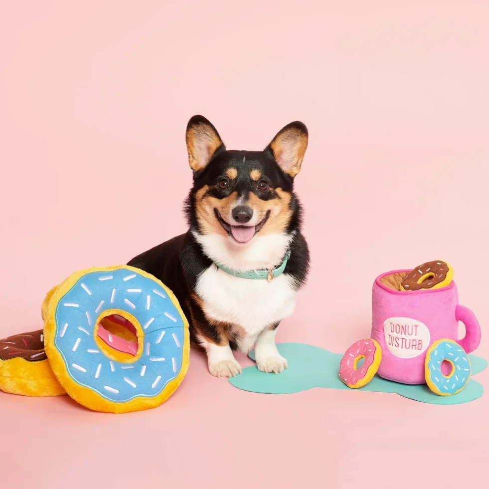 ZippyPaws - Food Buddies Burrow Jouet interactif couineur en Peluche pour Chien Motif café et donutz