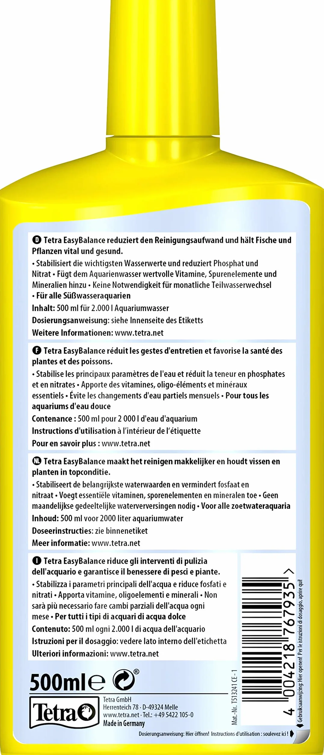Tetra EasyBalance Traitement de l'Eau anti nitrate Aquarium Poissons eau douce tropicale 500ml