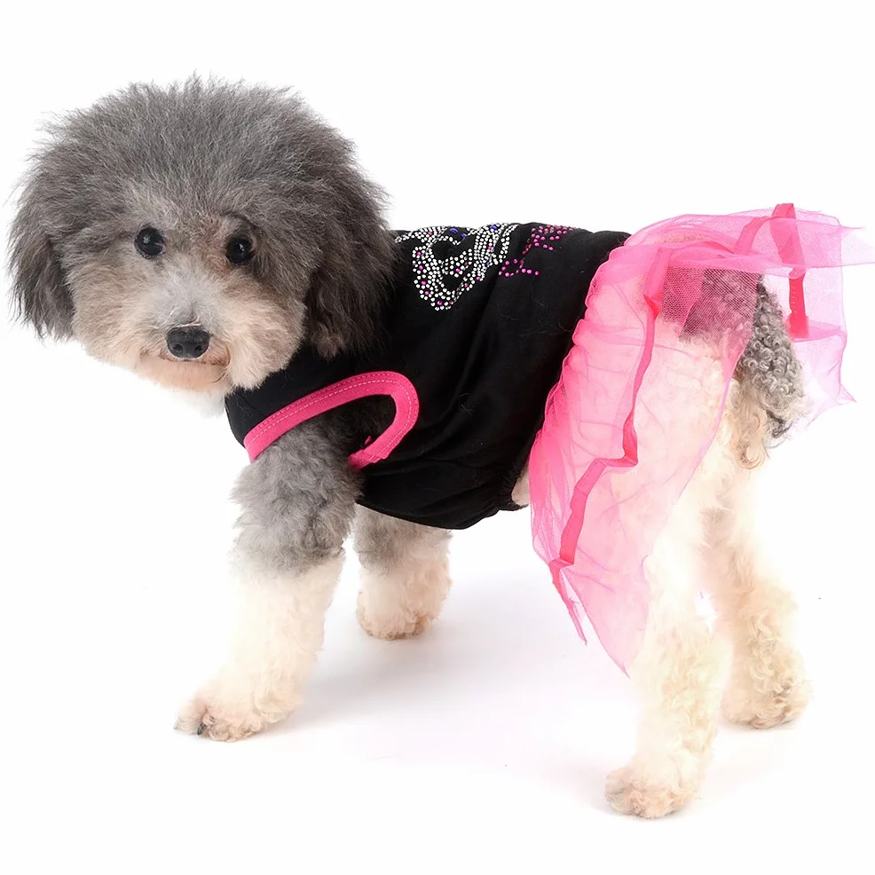 Strass Princesse Chien Robe en Dentelle Tutu Jupe Gilet pour Petit Chien
