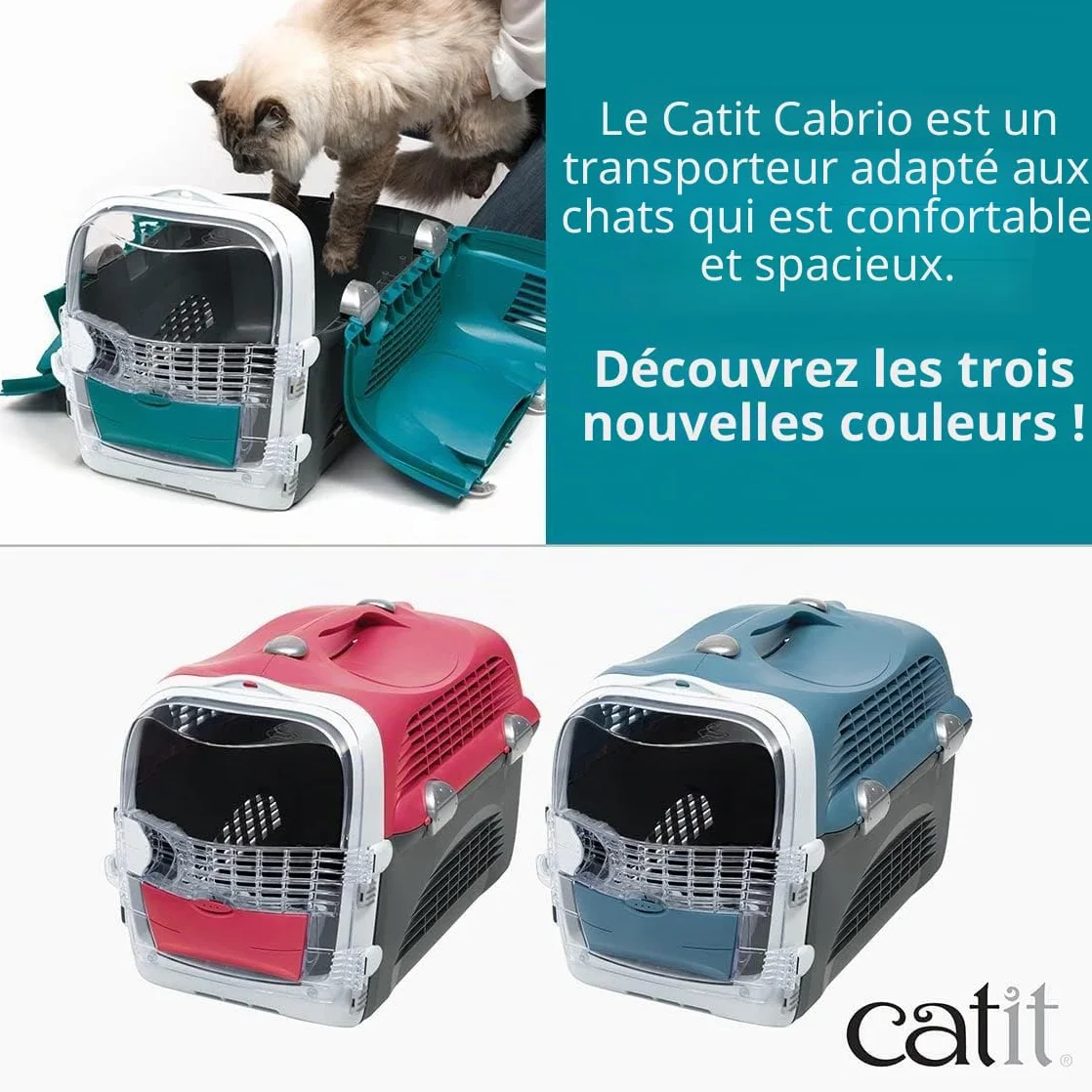 Catit Cage de Transport Cabrio pour Chat Turquoise