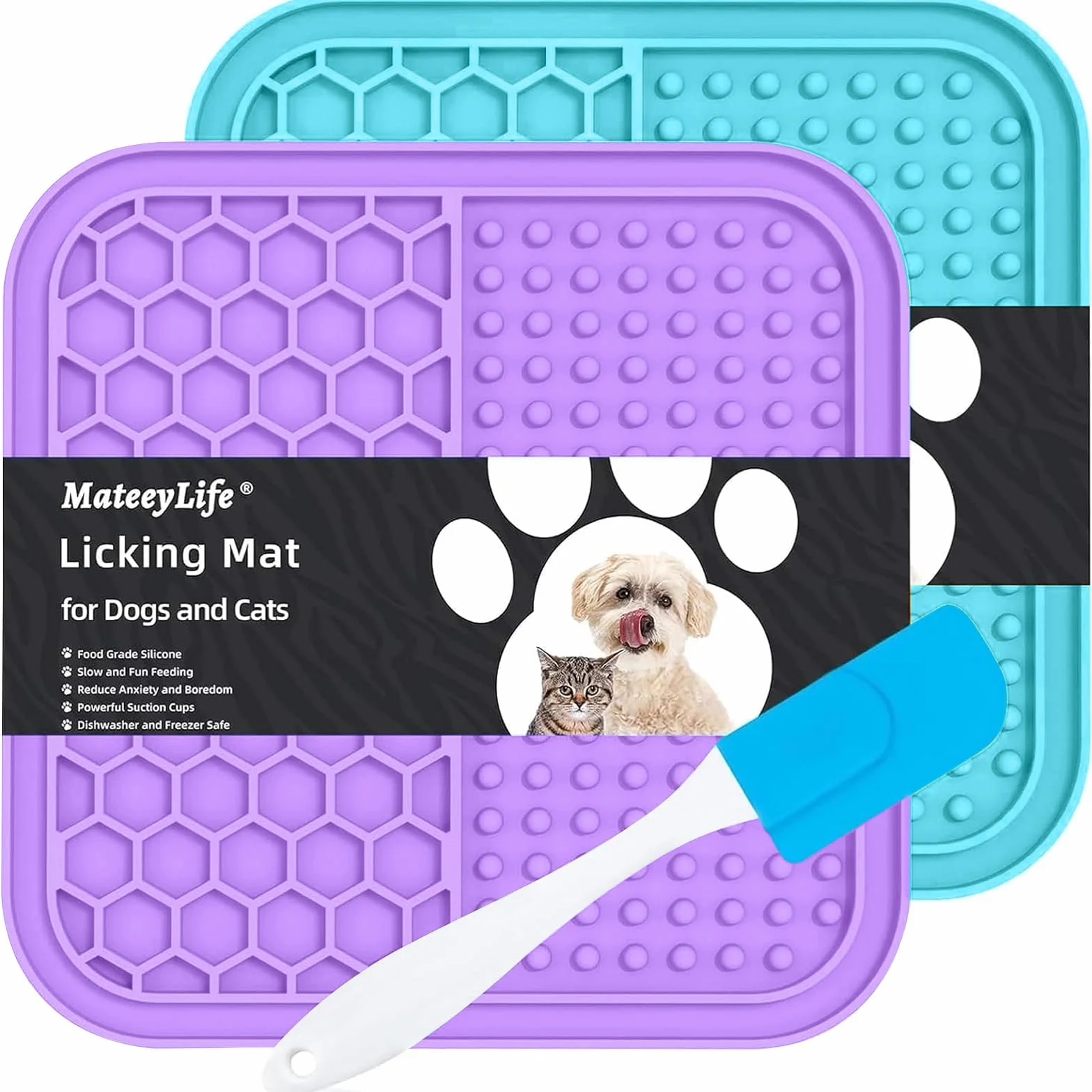 Tapis de Léchage Chiens et Chats 15x15cm Alimentation Lente Anti-Anxiété Bleu Ciel Violet