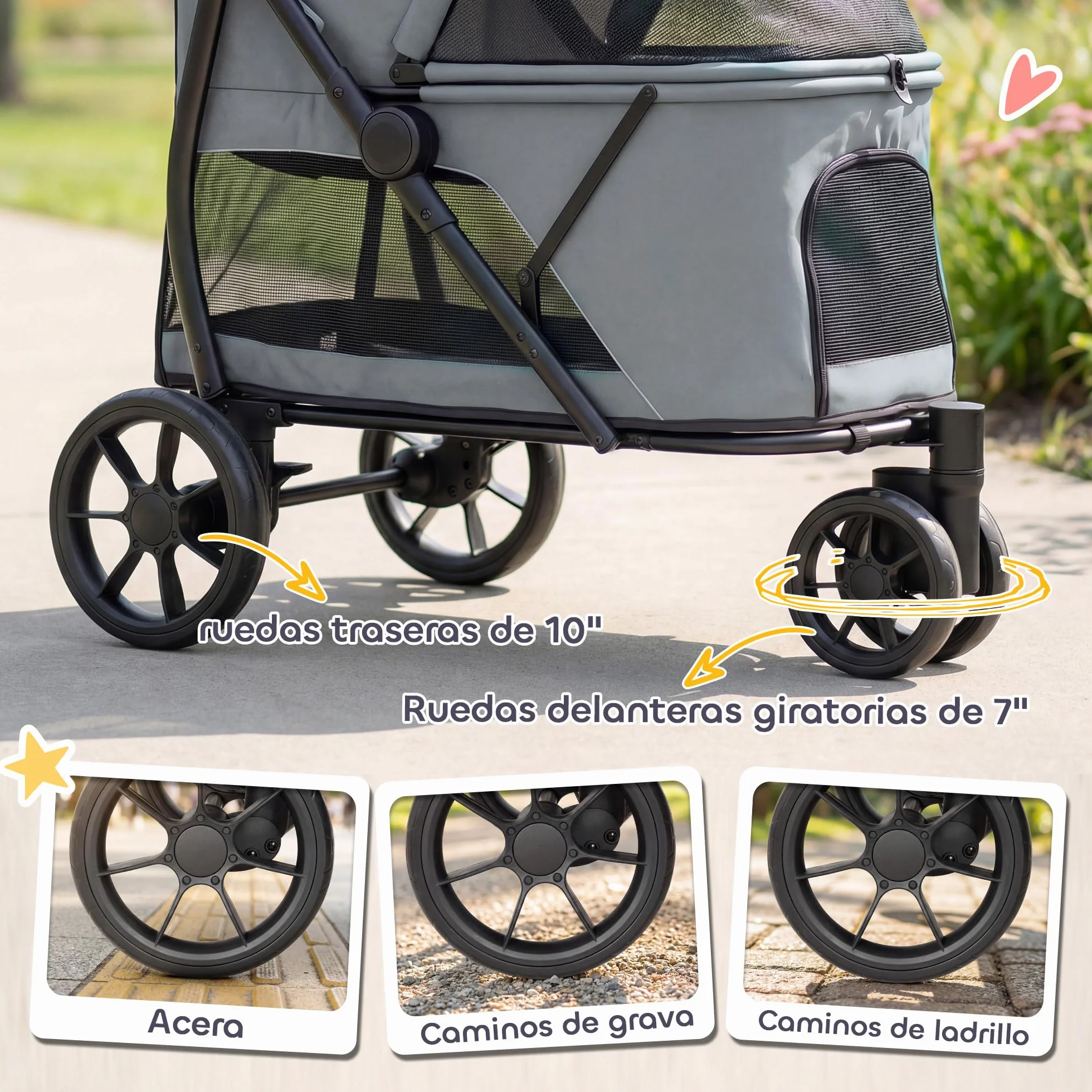PawHut Poussette pour chiens 3 roues tout terrain charge 20 kg 92 x 63 x 95