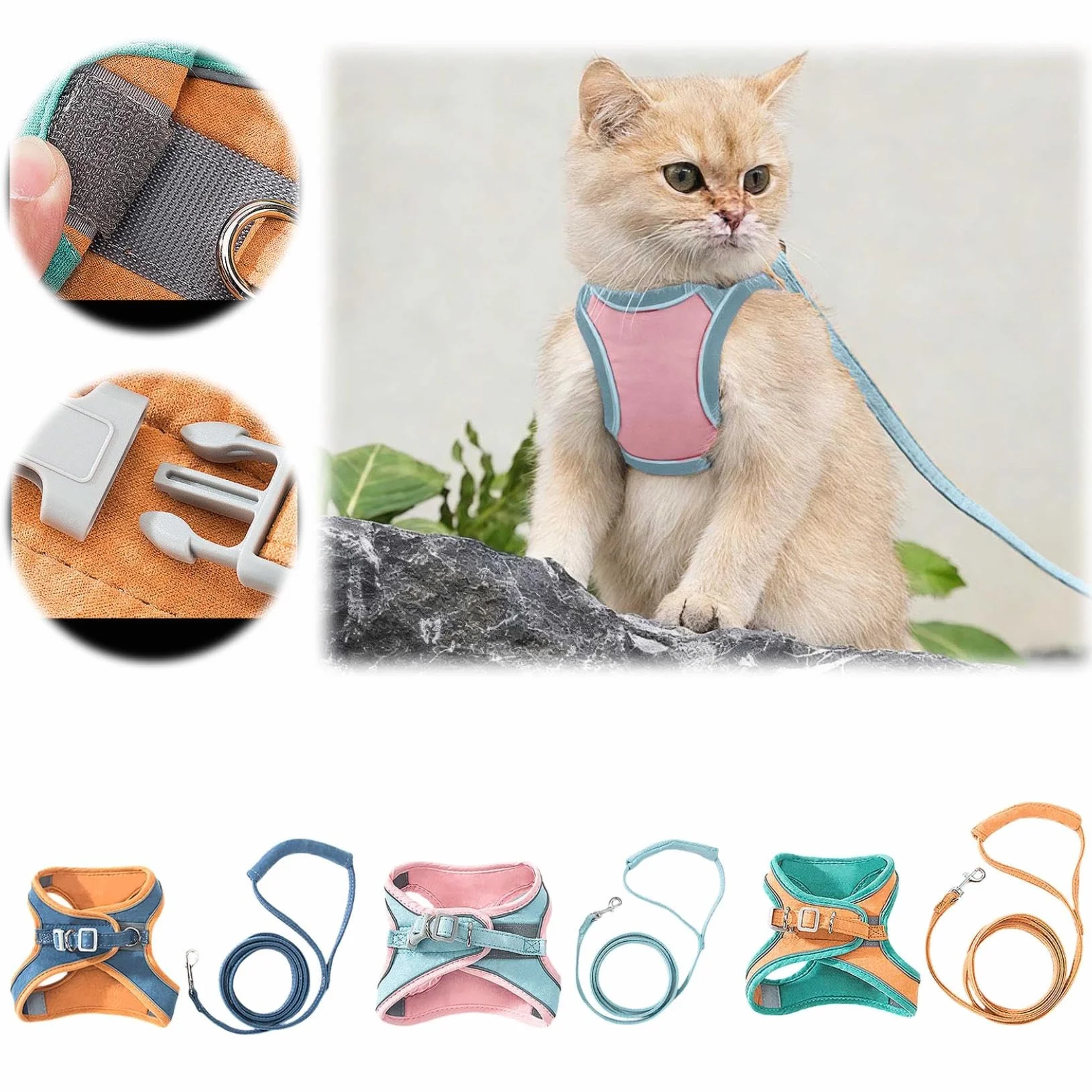 Harnais anti-fugue pour chat et chiot réglable orange L
