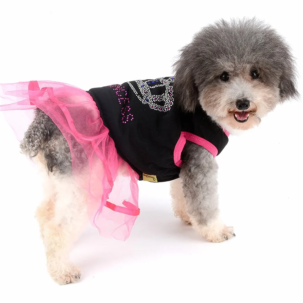 Strass Princesse Chien Robe en Dentelle Tutu Jupe Gilet pour Petit Chien