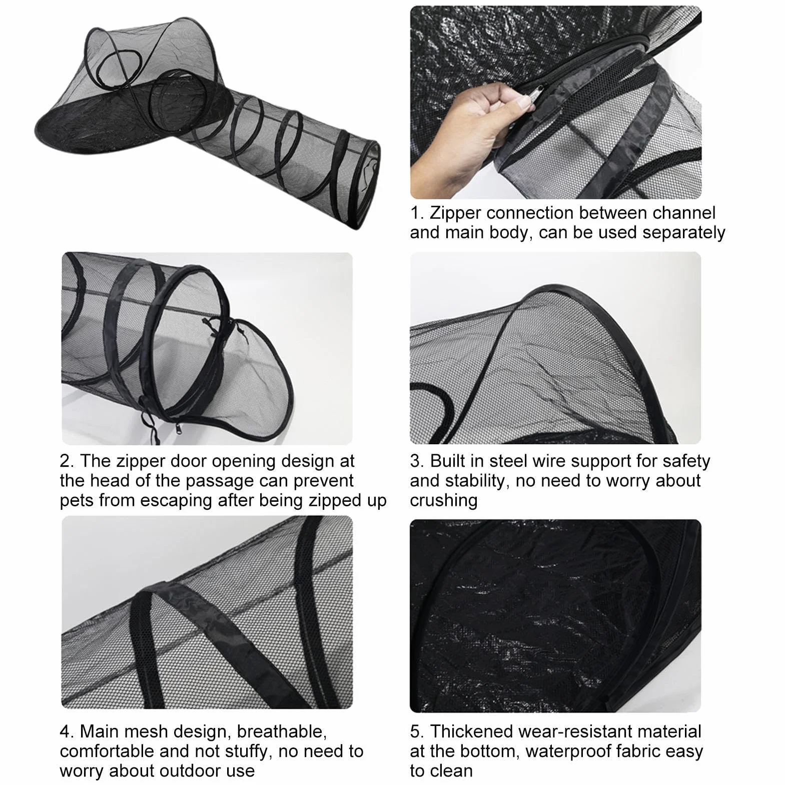 Tunnel pour chat extérieur pliable avec tente d'enceinte pour chats d'intérieur et d'extérieur