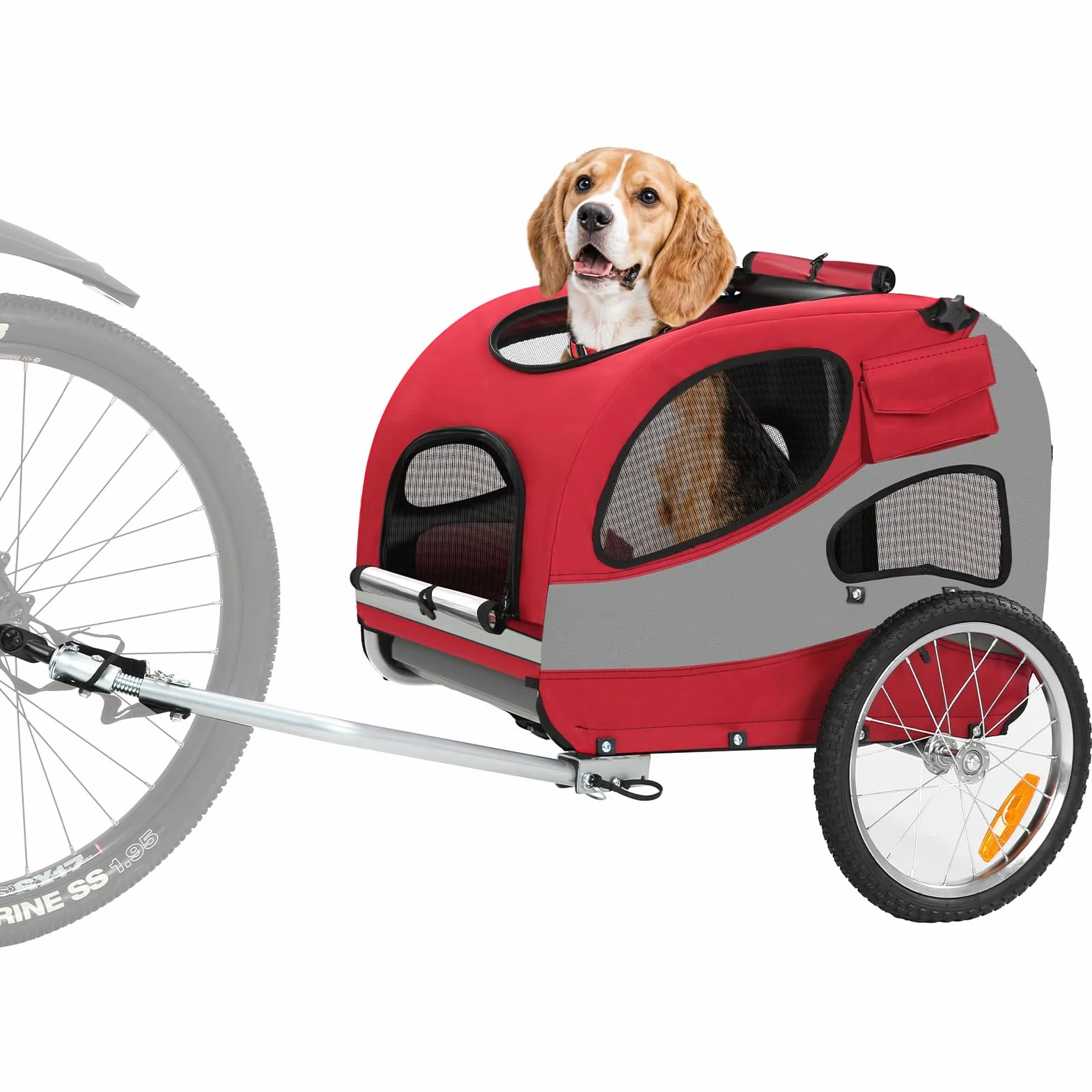 Sepnine Remorque de Vélo pour Chien M Pliable 30 kg Rouge avec Réflecteurs de Sécurité