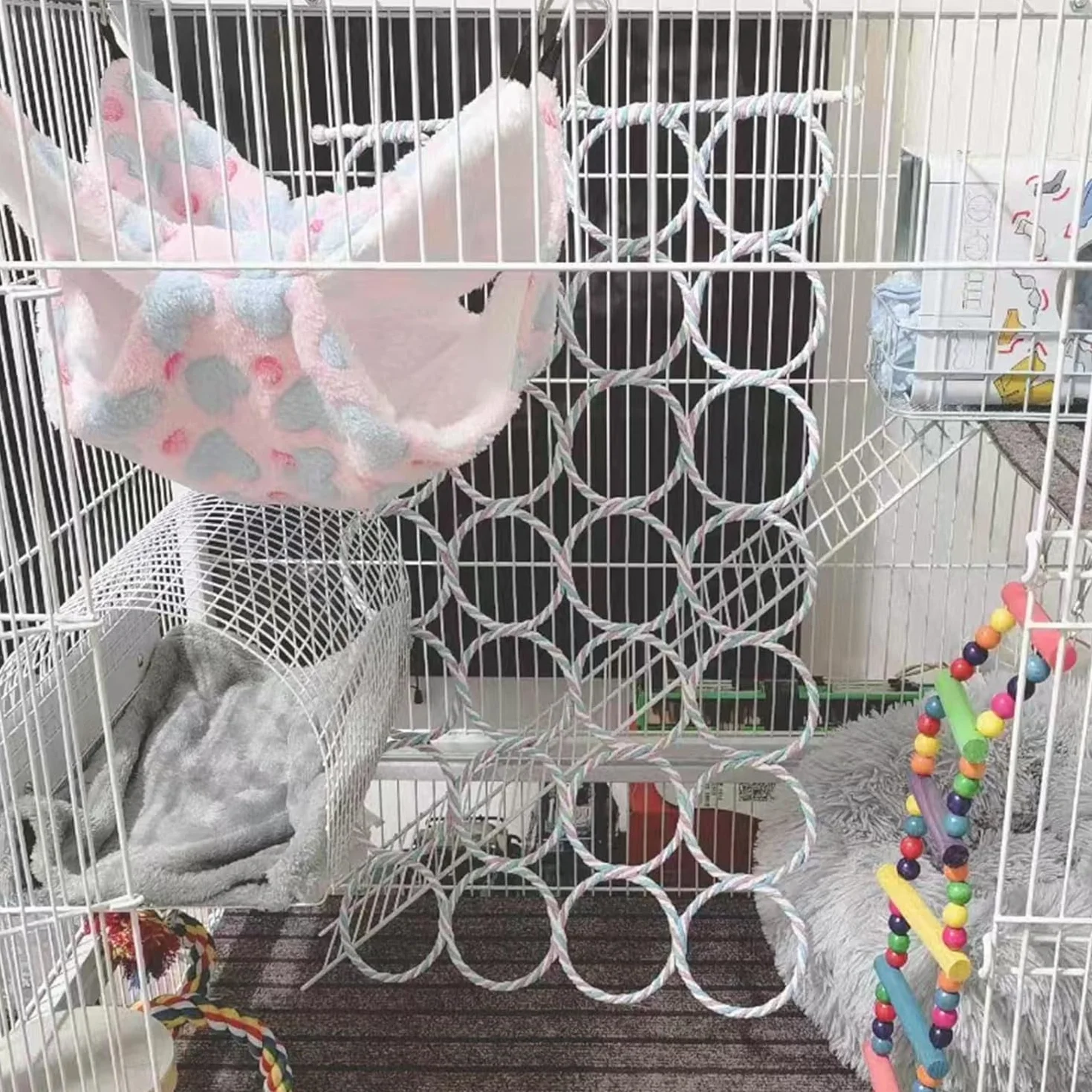 Lot de 2 Jouets Suspendus pour Petits Animaux – Filet à Corde, Échelle, Pont d’Escalade pour Rats, Oiseaux, Perruches, Perroquets, Hamsters