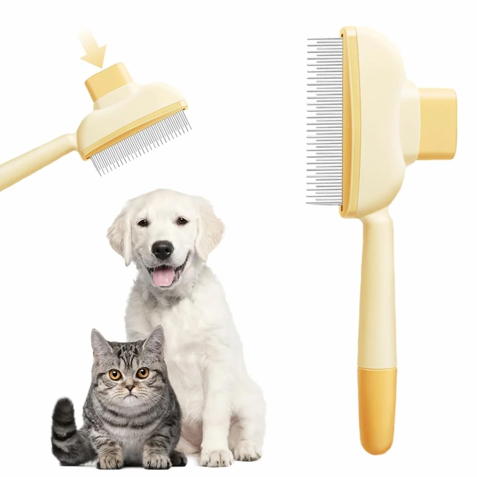 Peigne Autonettoyant pour Chats Brosse de Toilettage avec Bouton Jaune