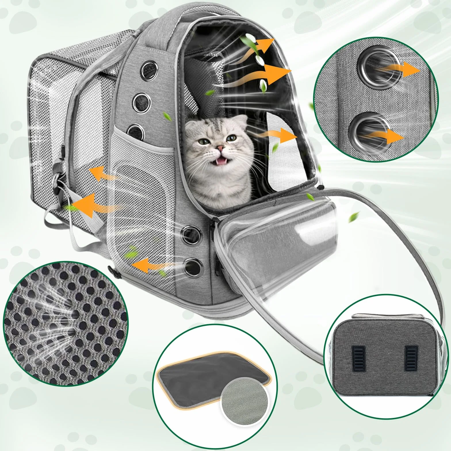 Sac à Dos pour Chat Respirant Grand Espace Sac Transport Chat Extensible avec Harnais Intérieur pour Voyager Randonnée