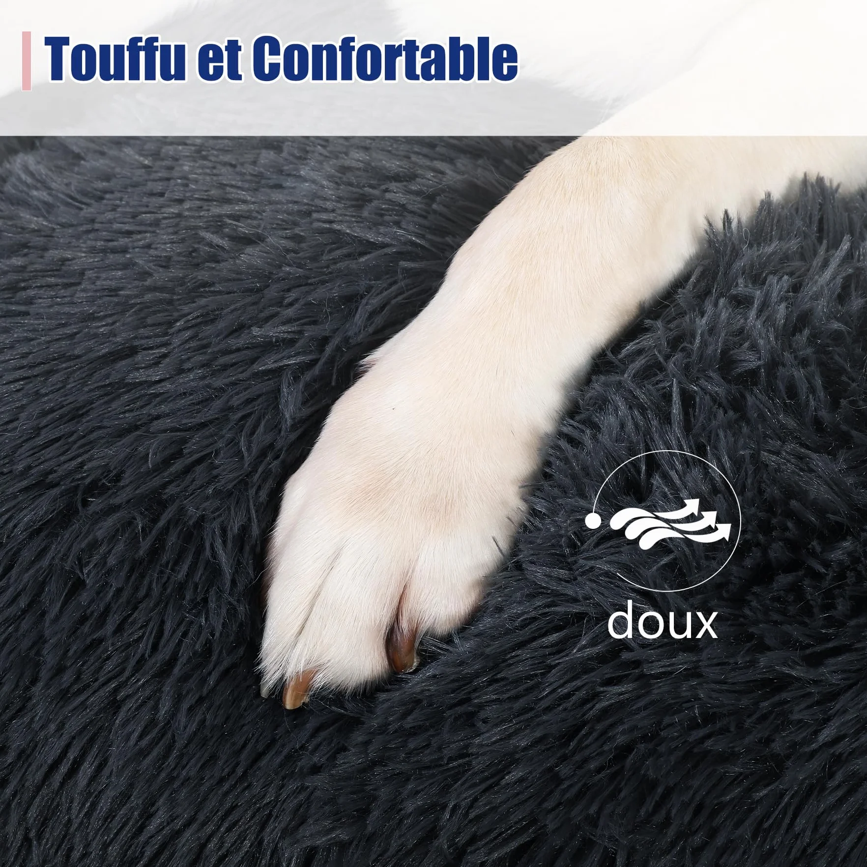KSIIA Panier pour Chien Grande Taille XL 105x70cm Coussin Lavable Tissu Peluche Doux Base Antidérapante Tapis Matelas Lit Anti-Stress Gris Foncé