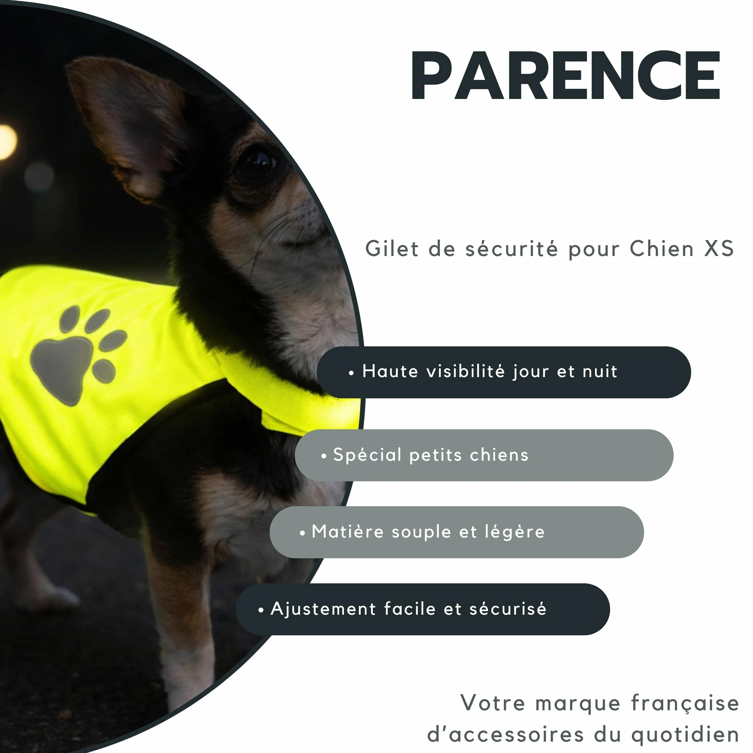 Gilet de sécurité pour Chien XS Haute visibilité Jaune Fluo Réfléchissant Léger Ajustable