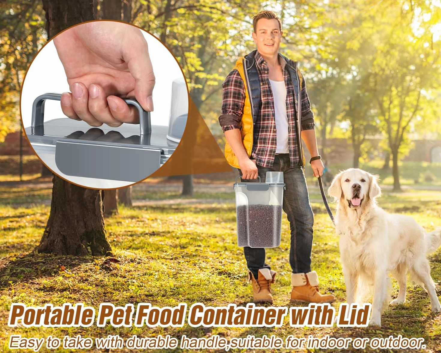 TBMax Récipient de stockage de nourriture pour chat de 5 L avec couvercle, récipient portable avec grand bec verseur et tasse à mesurer, récipient hermétique pour aliments pour chiens, oiseaux,
