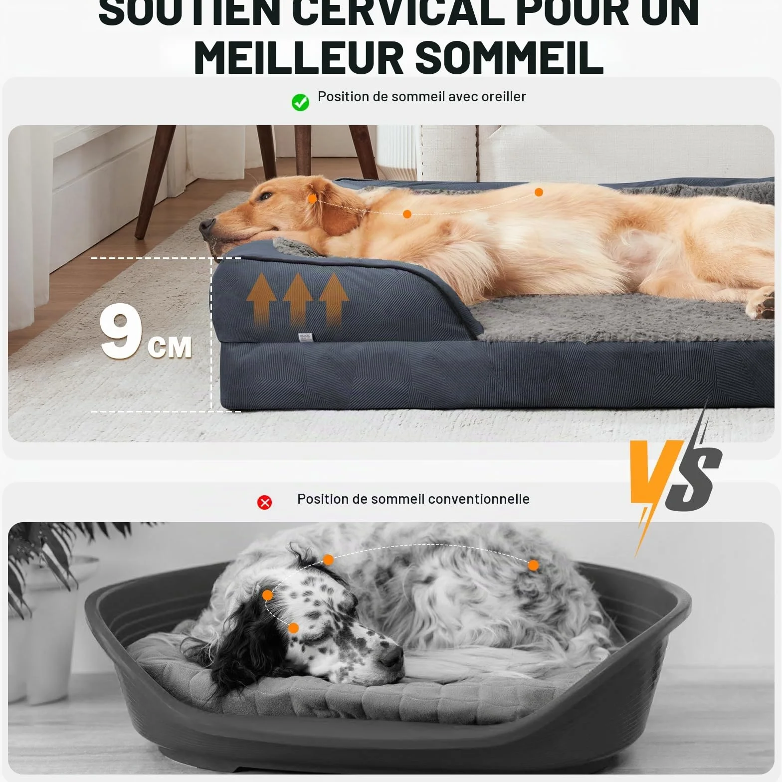 JOEJOY Panier Chien Grande Taille Orthopedique Memoire de Forme Lit pour Chien Dehoussable Lavable Coussin Nid d'abeille Imperméable Gris Foncé
