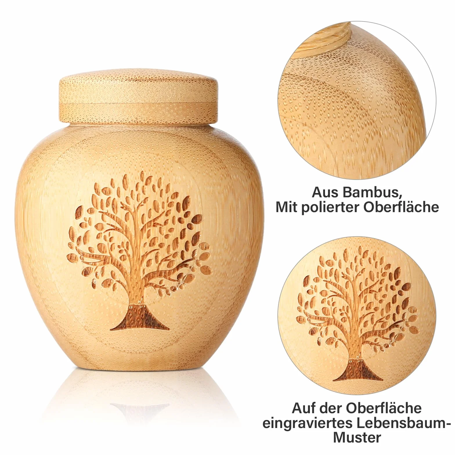 Urne funéraire en Bambou pour Cendres humaines et animaux, Mini Urne de crémation avec Motif Arbre de Vie