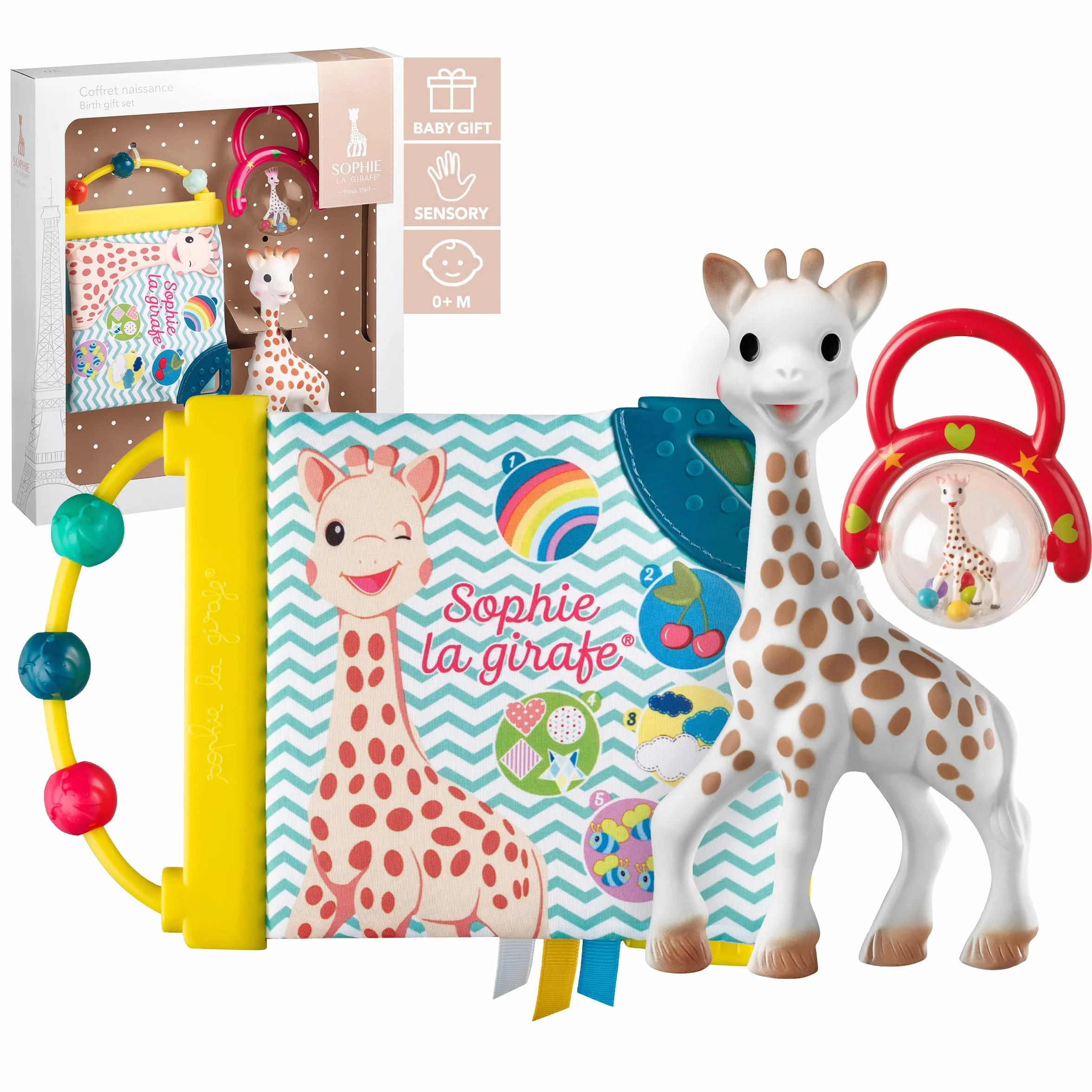 Sophie la Girafe Coffret Cadeau Livre d'Eveil Hochet Caoutchouc 100% Naturel Jouet Premier Age
