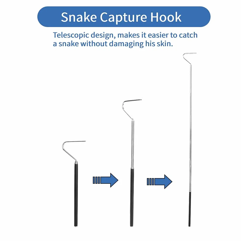 Crochet Serpent en Acier Inoxydable Extensible Télescopique 1 M, Outil de Capture Rétractable pour Reptile (Noir)